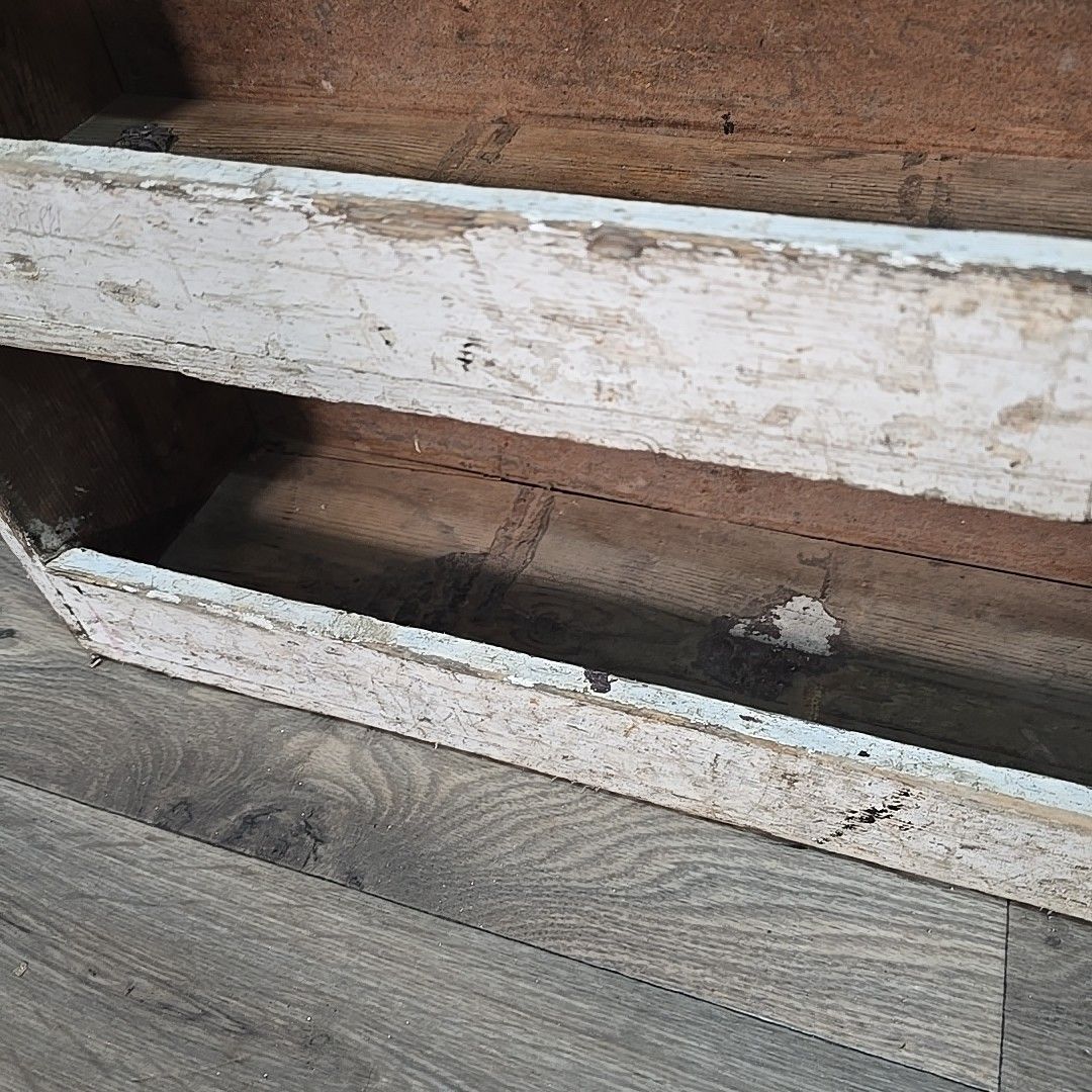 photo vinterior Vintage Industrial Wooden Shelf Workshop Storage Rack Shelving Rustic Worn