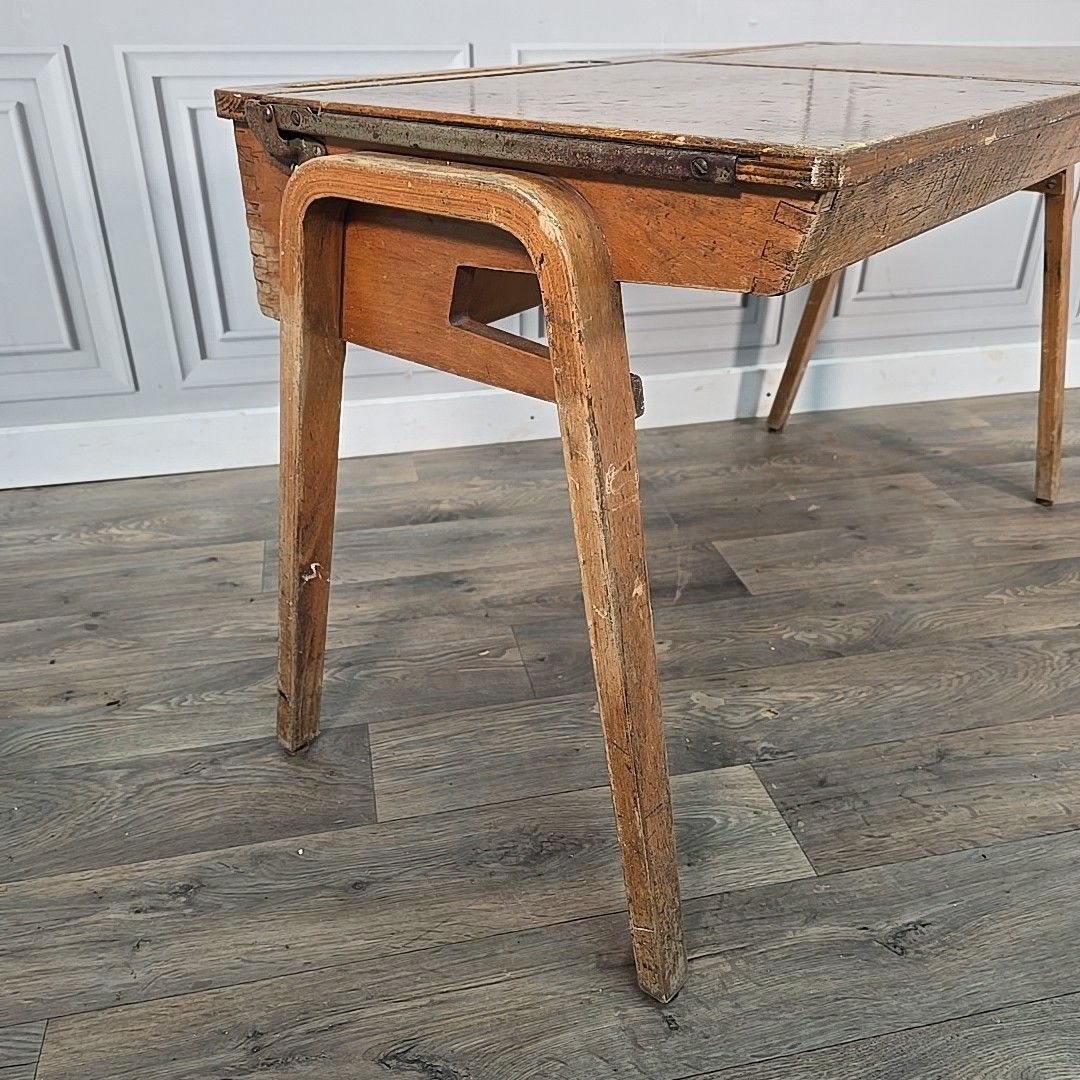 Vintage Double School Desk Wooden Child's Writing Table Storage Retro Mcm photo 150.0