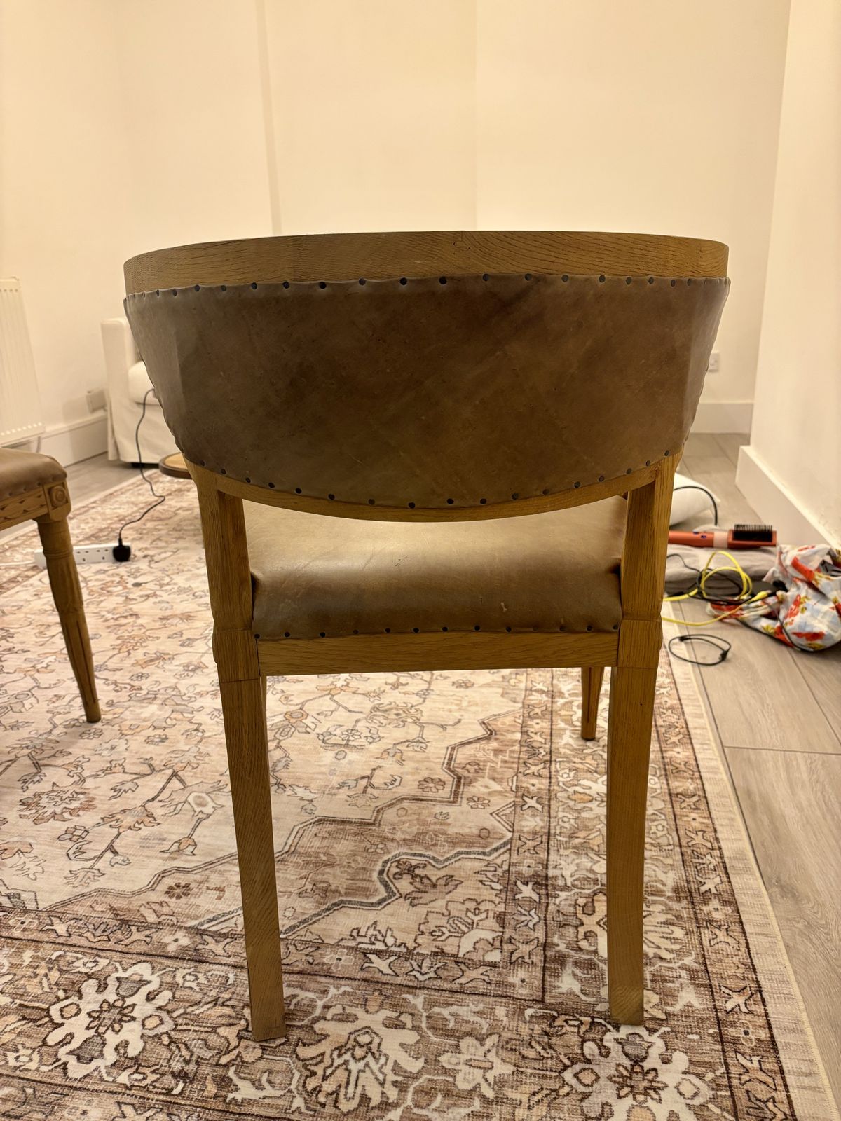 Set Of 2 Restoration Hardware Living Room Chairs, Wood And Leather photo for sale