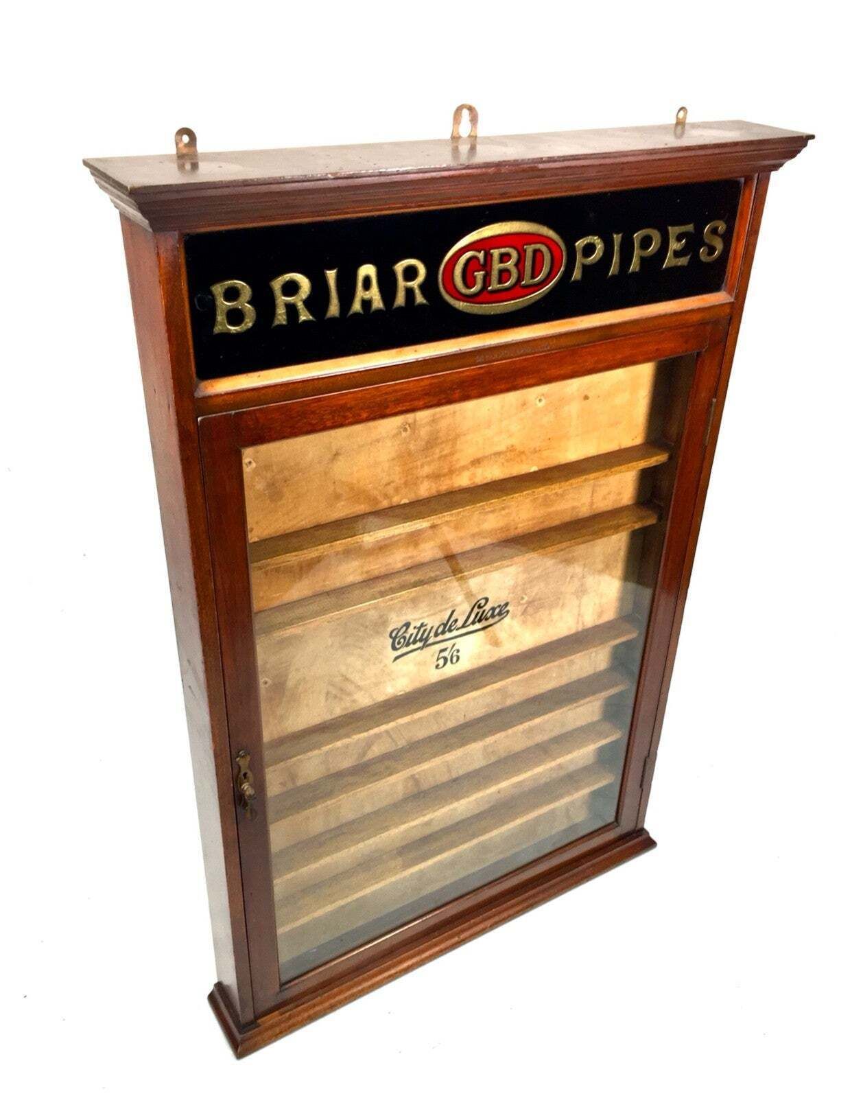 Wooden & Glass Fronted Display Cabinet For Briar Gbd Pipes photo vintage