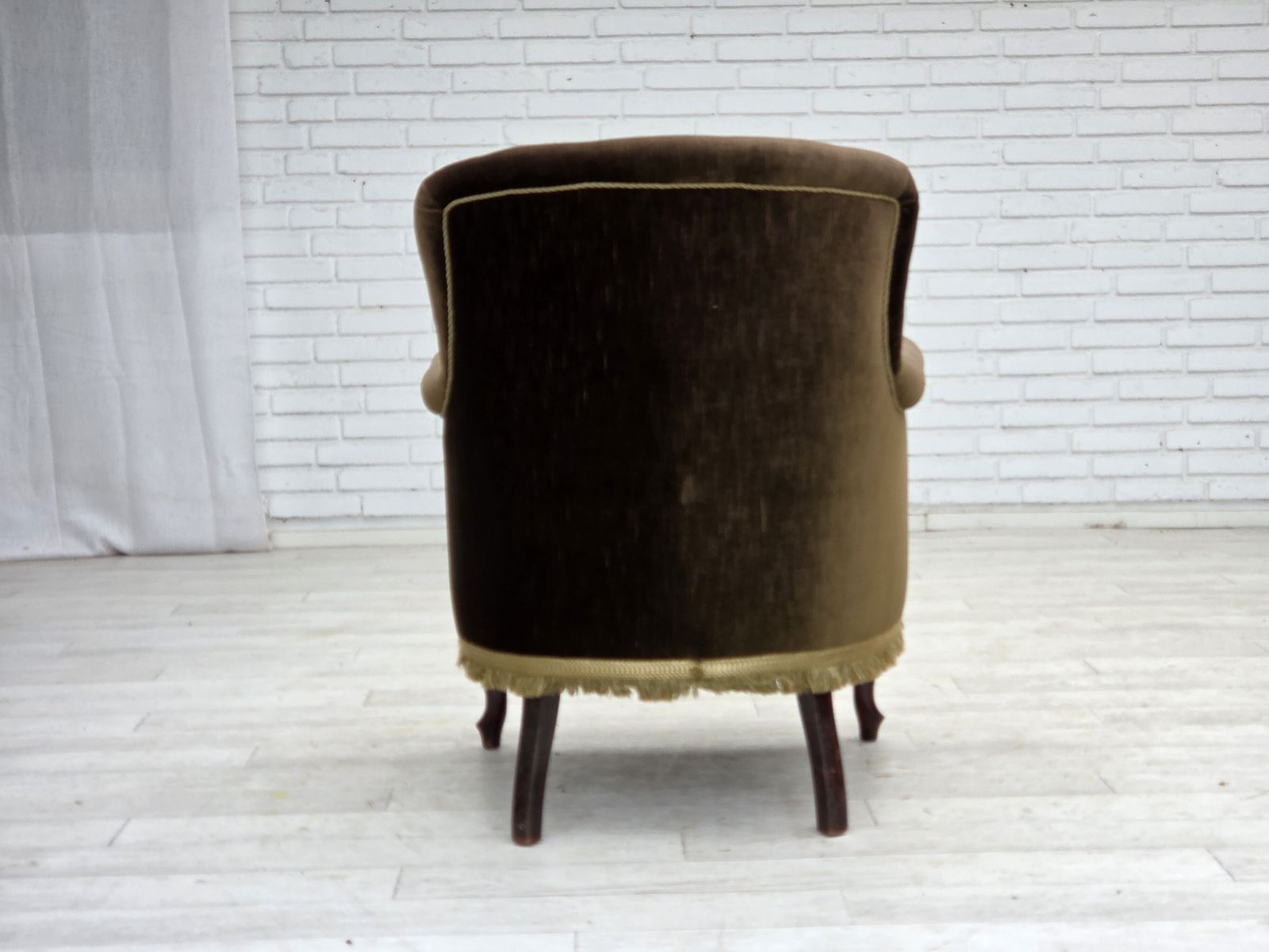Furniture 1950s, Scandinavian Armchair, Green Furniture Velour, Ash Wood. photo