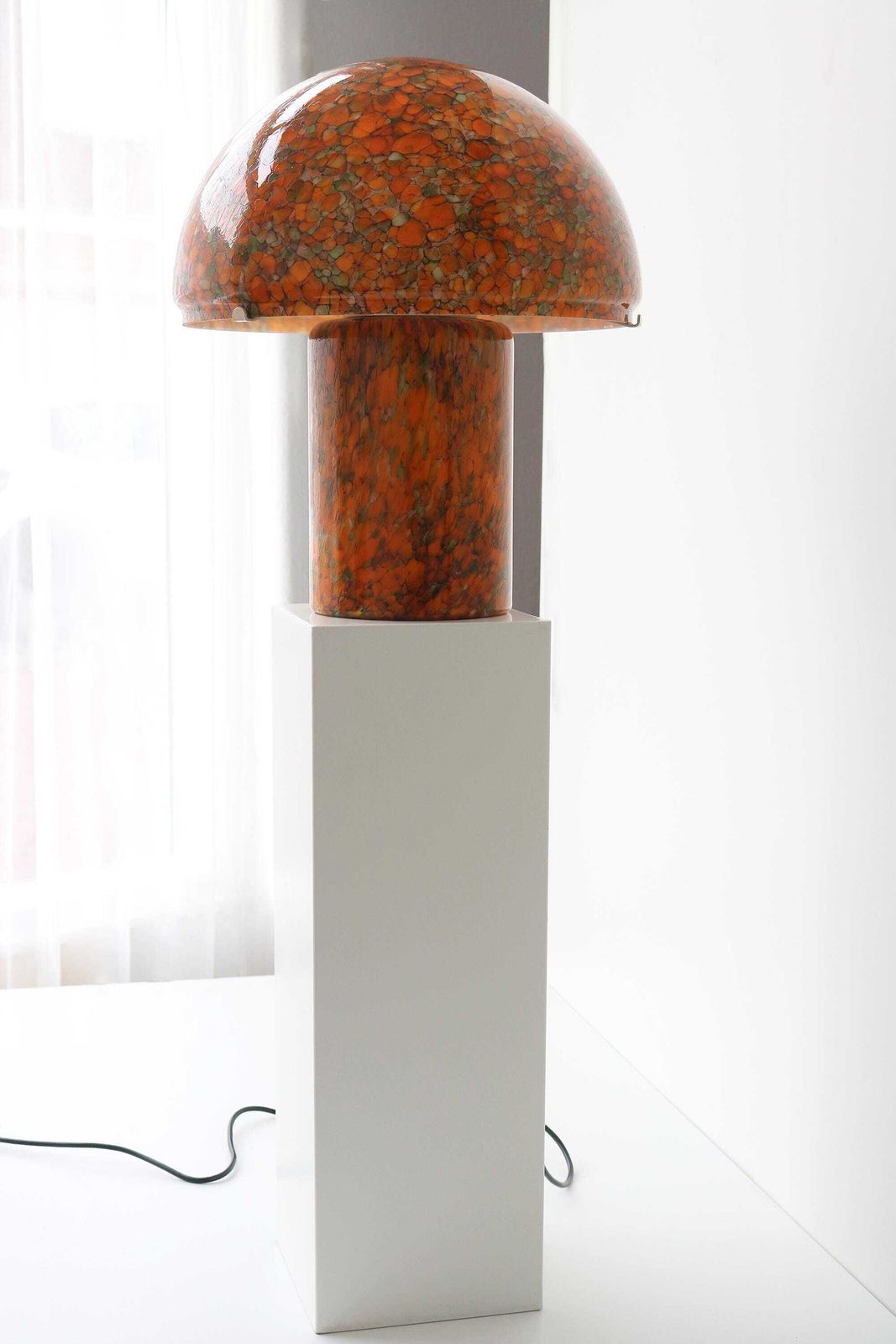 Vintage Peill & Putzler Mushroom Lamp 1970s Large Orange Art Glass Table Lamp Mid Century Modern Germany photo for sale