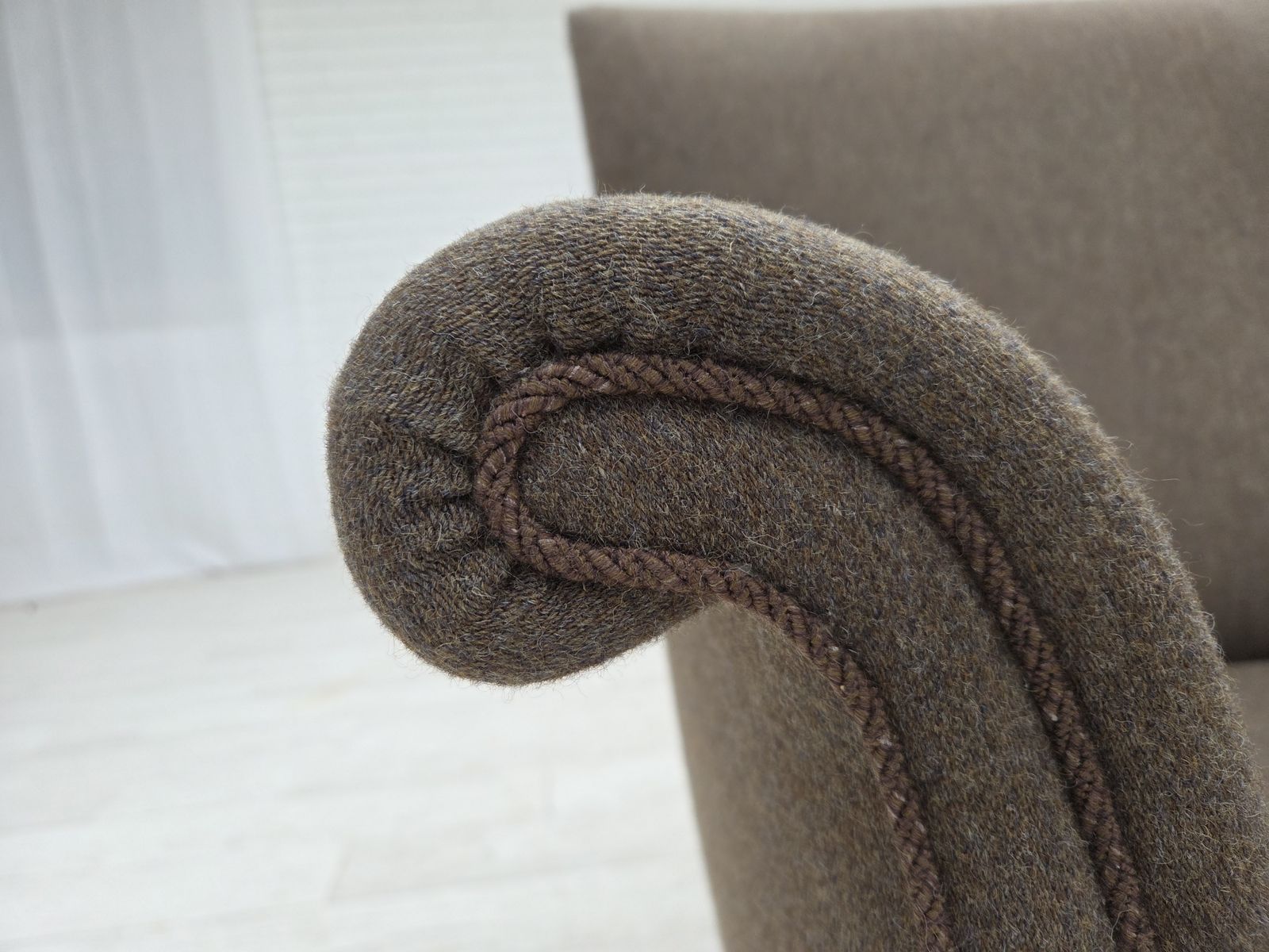 1960s, Danish Armchair, Furniture Wool, Ash Wood Legs. photo vinterior