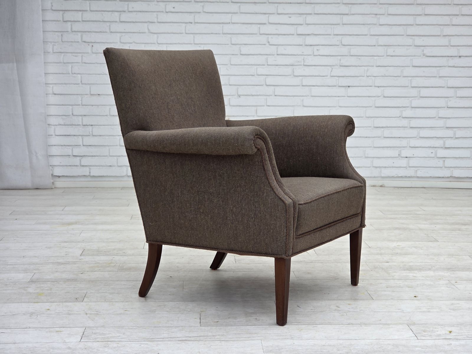 1960s, Danish Armchair, Furniture Wool, Ash Wood Legs. photo vintage