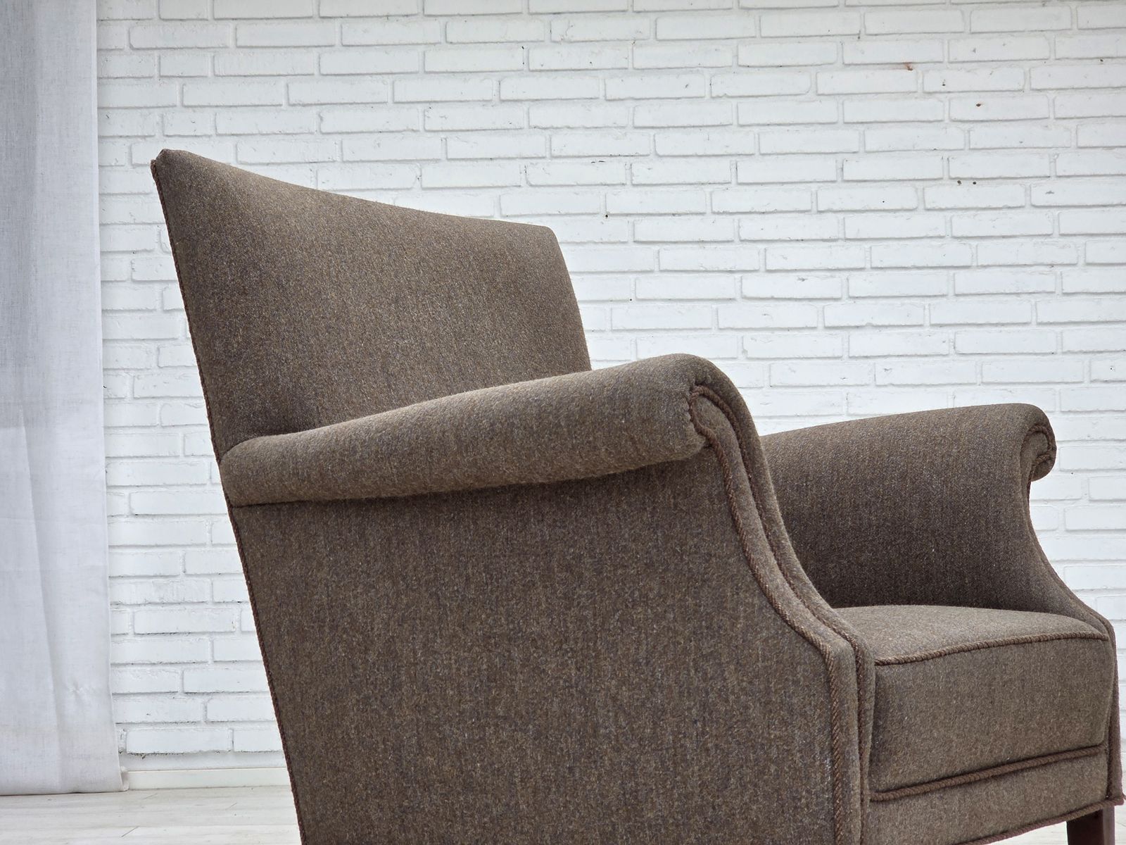 photo furniture 1960s, Danish Armchair, Furniture Wool, Ash Wood Legs.