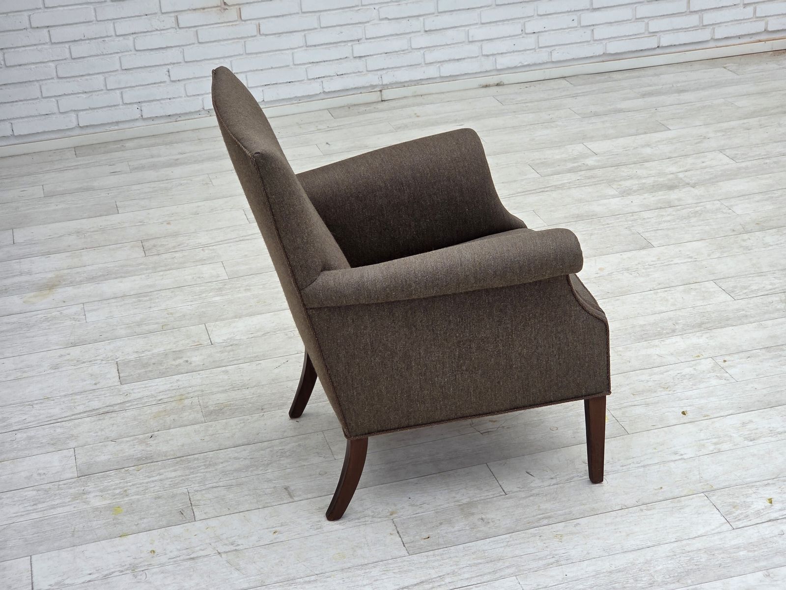 Furniture 1960s, Danish Armchair, Furniture Wool, Ash Wood Legs. photo
