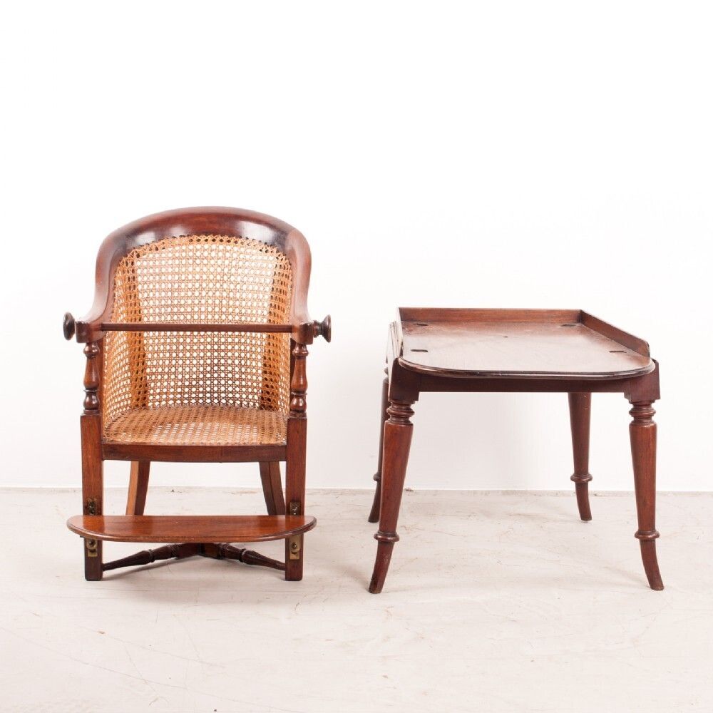 photo furniture 19thc Child's Caned Mahogany Tub Highchair