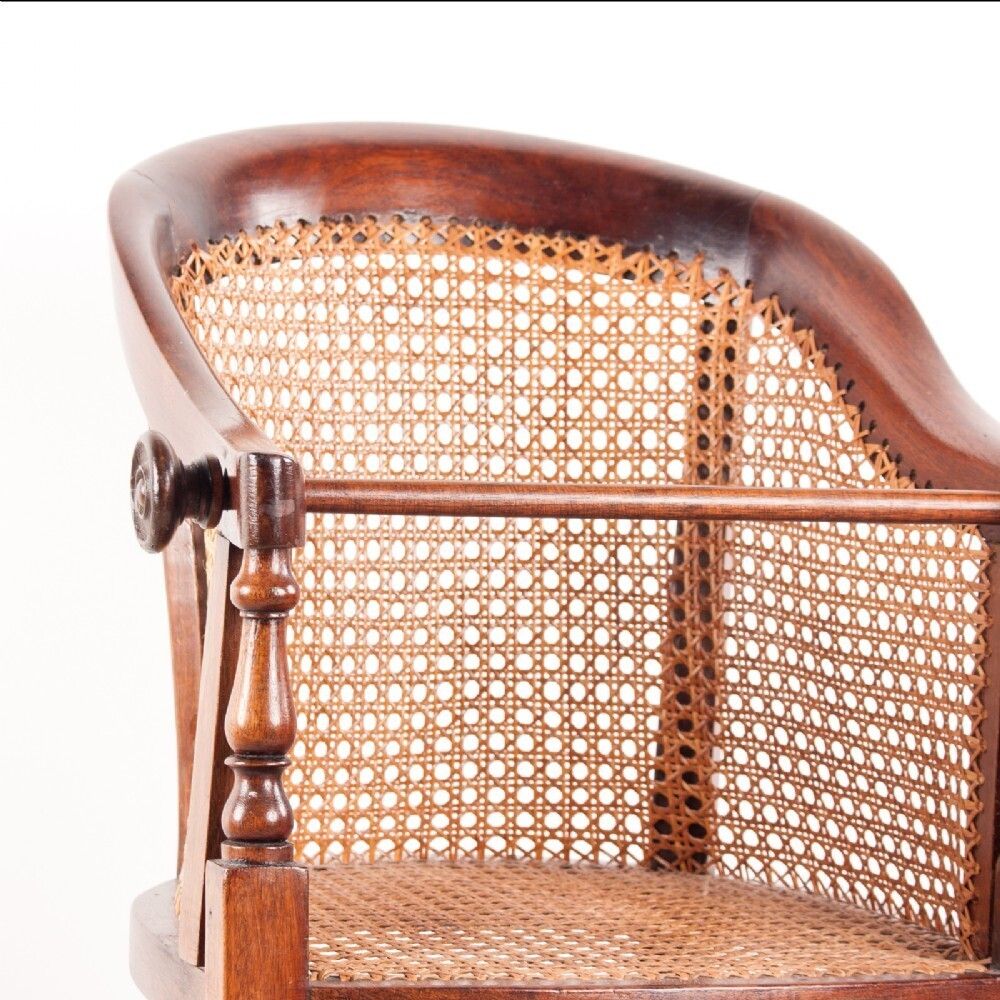 Furniture 19thc Child's Caned Mahogany Tub Highchair photo