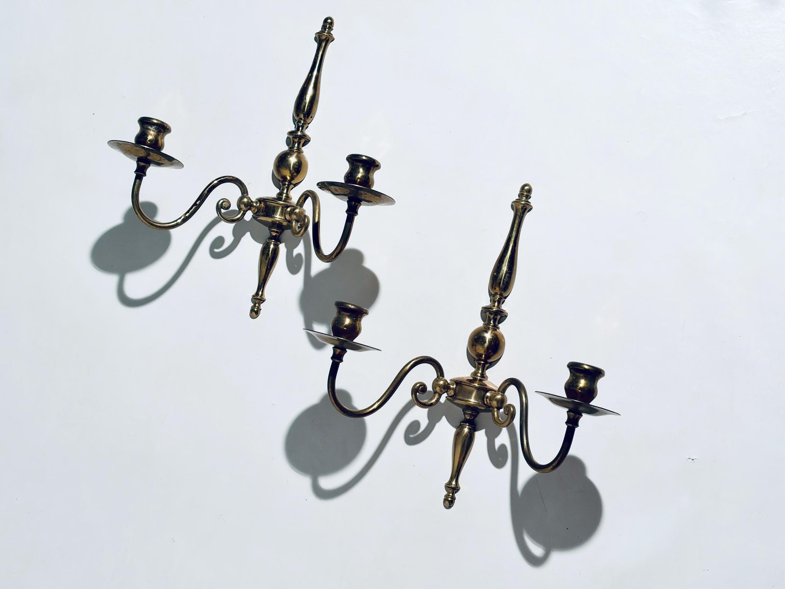 Two Brass Wall Chandeliers Piano Candle Holder / Victorian Hollywood Regency Decor photo furniture