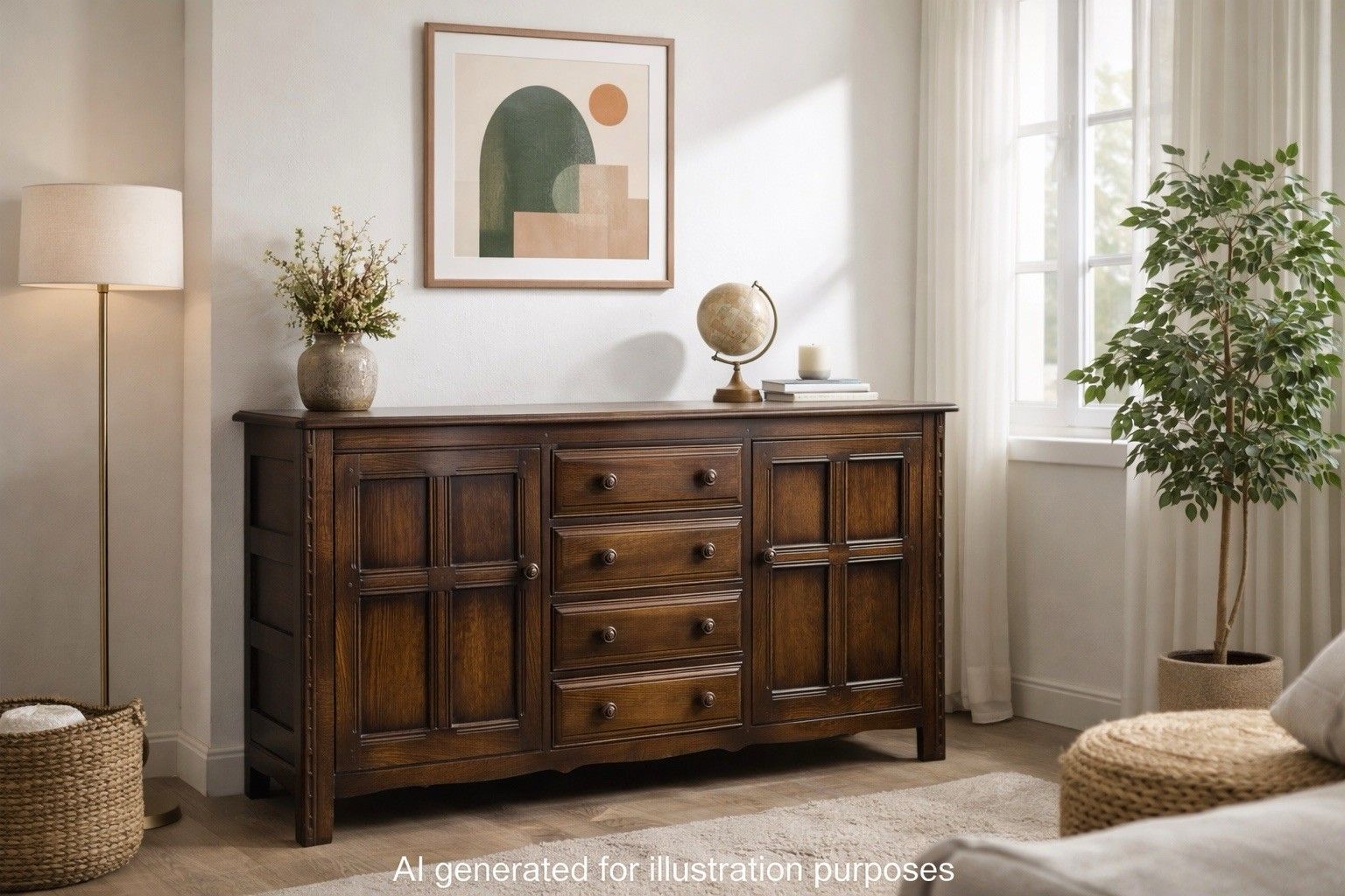 Vintage Ercol Elm Sideboard With Cupboard & Drawers Tv Stand / Mid Century photo furniture