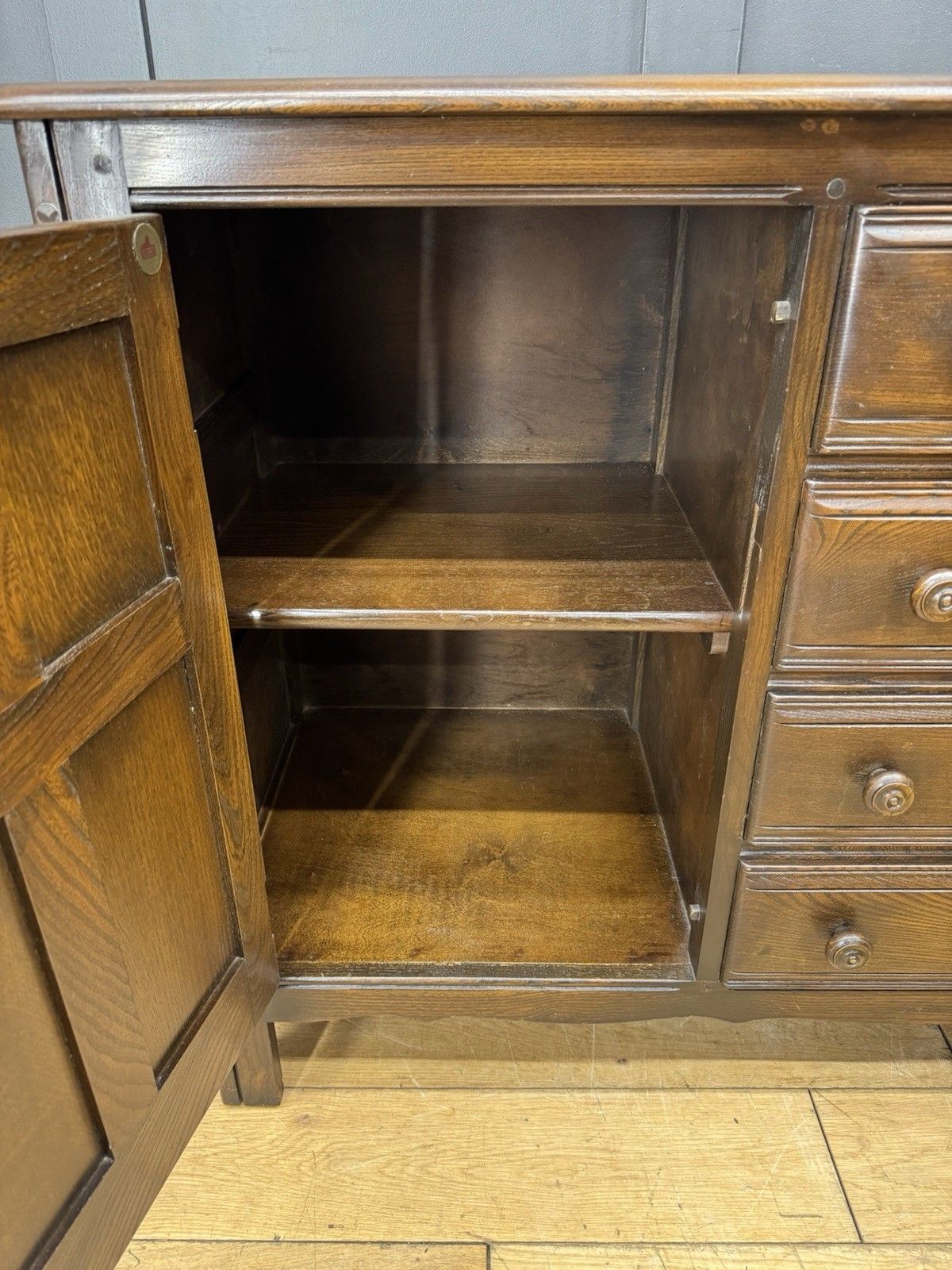 Vintage Ercol Elm Sideboard With Cupboard & Drawers Tv Stand / Mid Century photo vintage