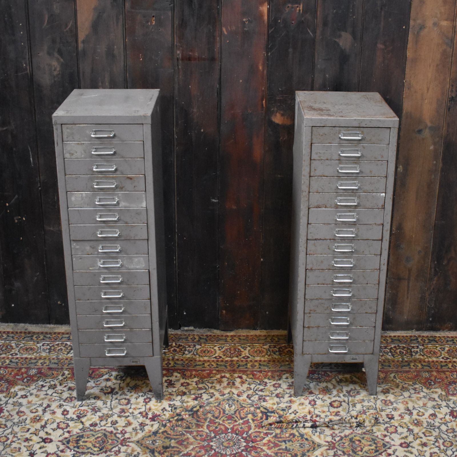 Vintage Stor All Steel Industrial Metal Filing Cabinet Bank Of Drawers photo vinterior