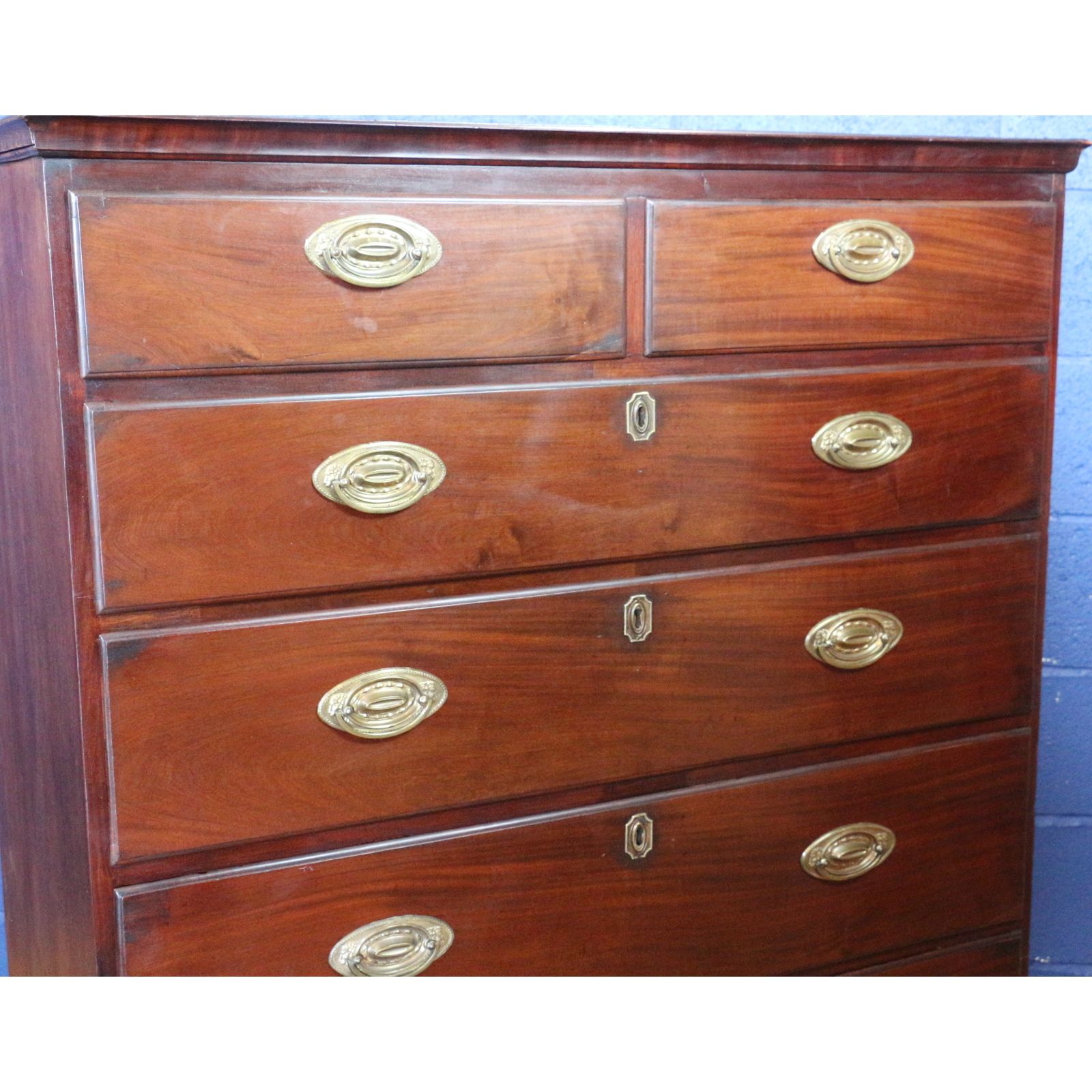 A Large Georgian Oak & Mahogany Two Over Four Graduated Chest Of Drawers photo for sale
