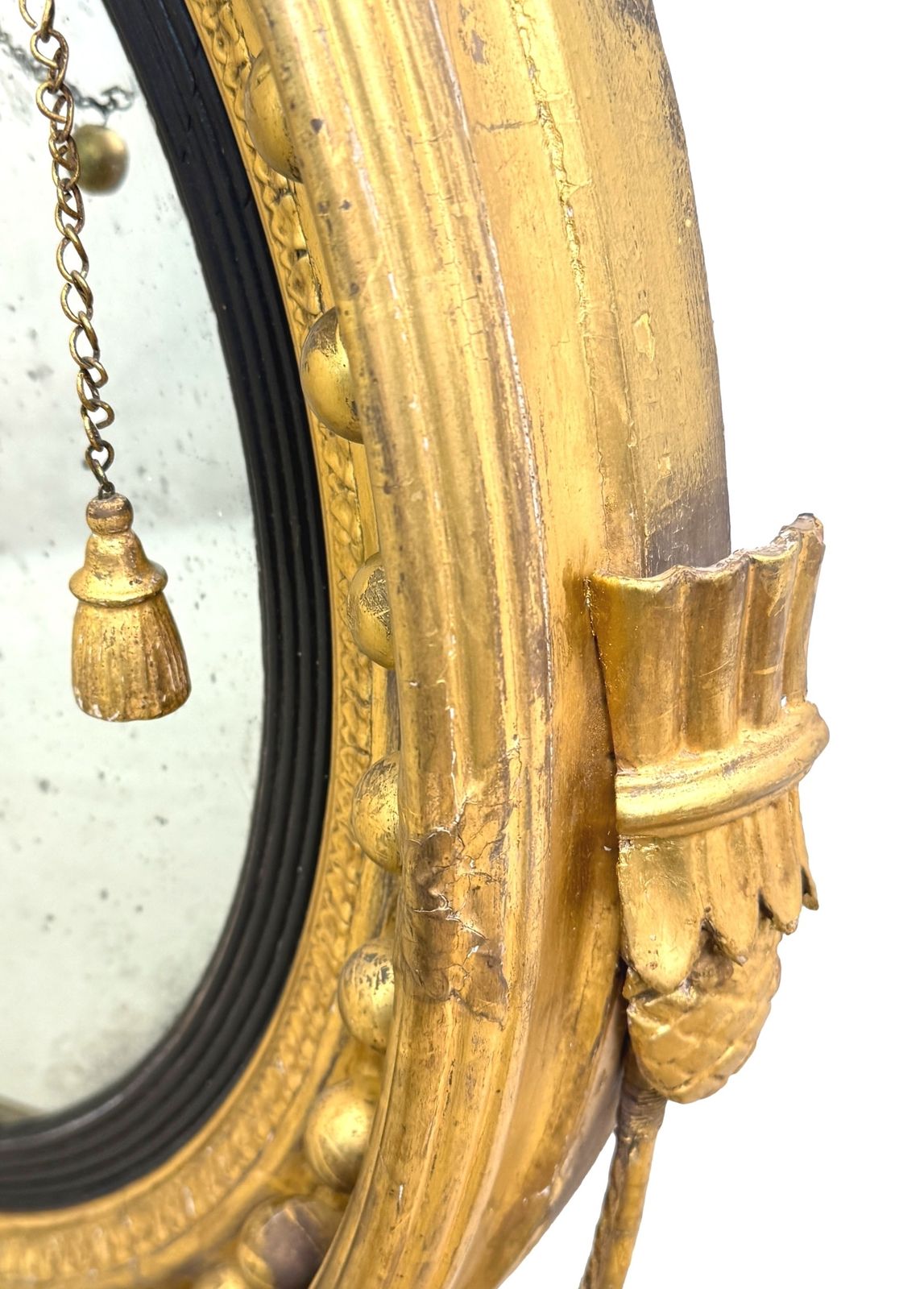 Large 19th Century Regency Giltwood Convex Mirror (England, Circa 1810) photo vinterior