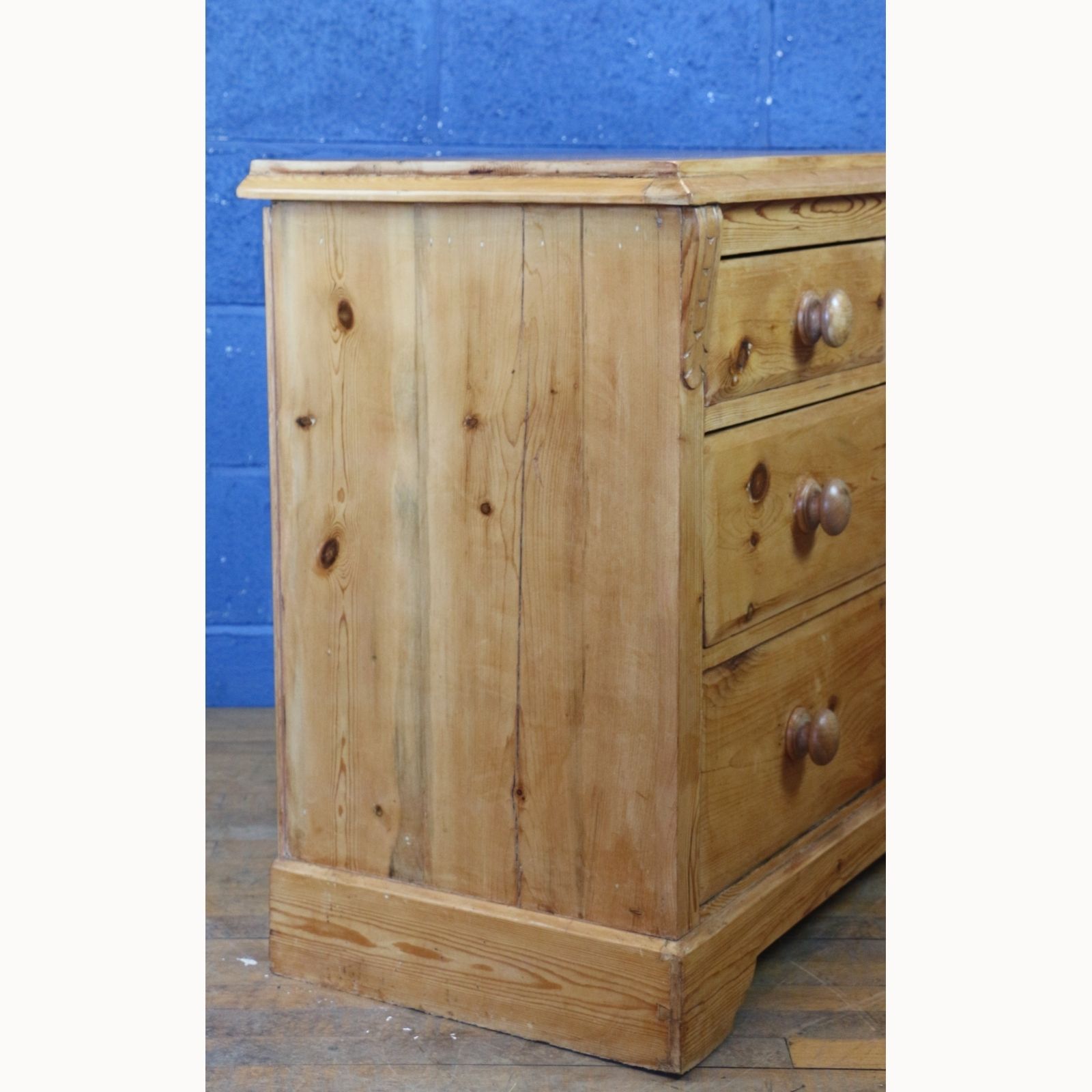 photo for sale A Victorian Farmhouse Waxed Pine Two Over Two Graduated Chest Of Drawers