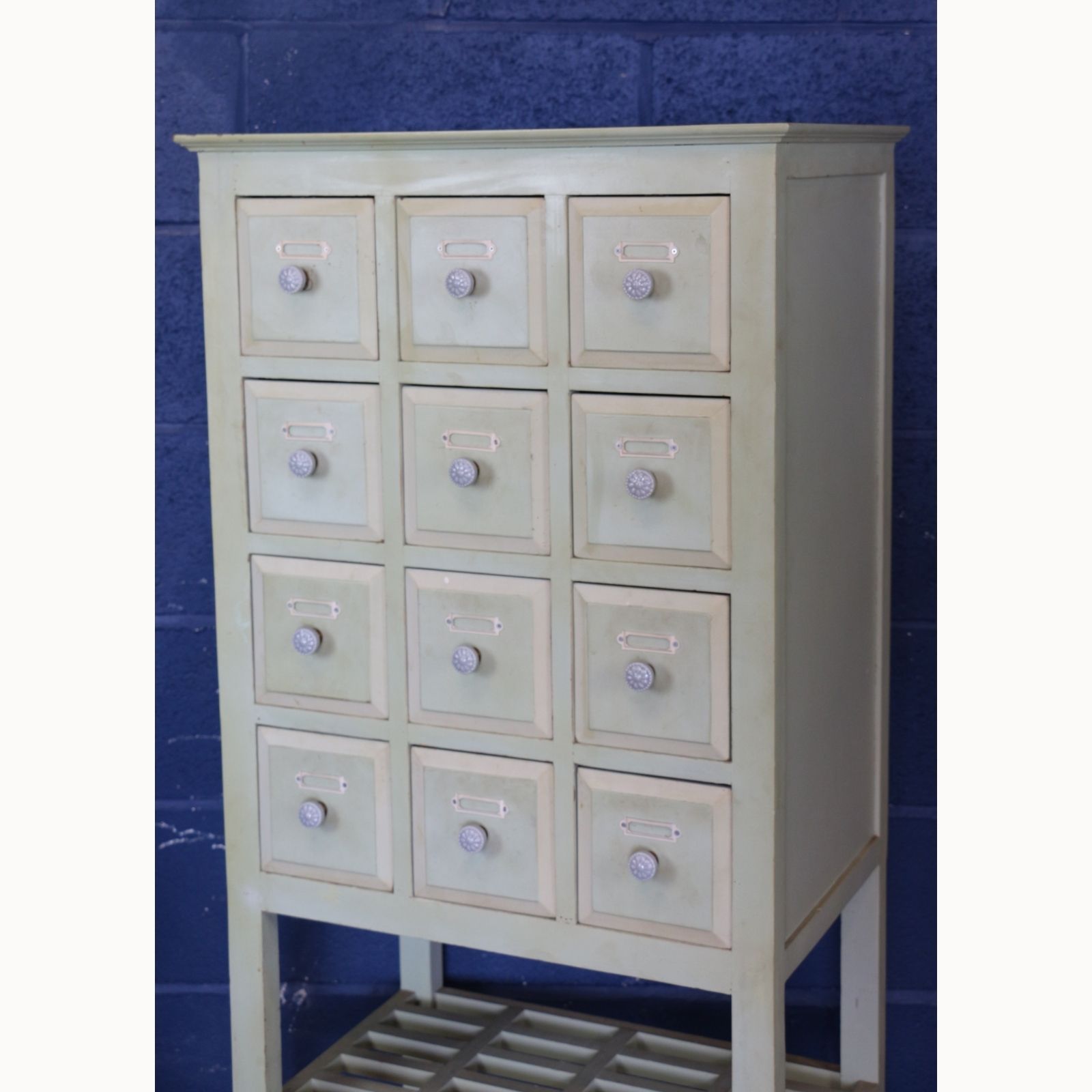 A Vintage Green Painted 12 Drawer Haberdashery Apothecary Cabinet photo furniture