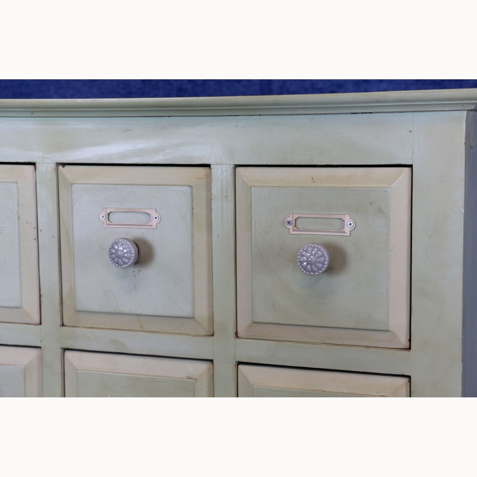 A Vintage Green Painted 12 Drawer Haberdashery Apothecary Cabinet photo Furniture