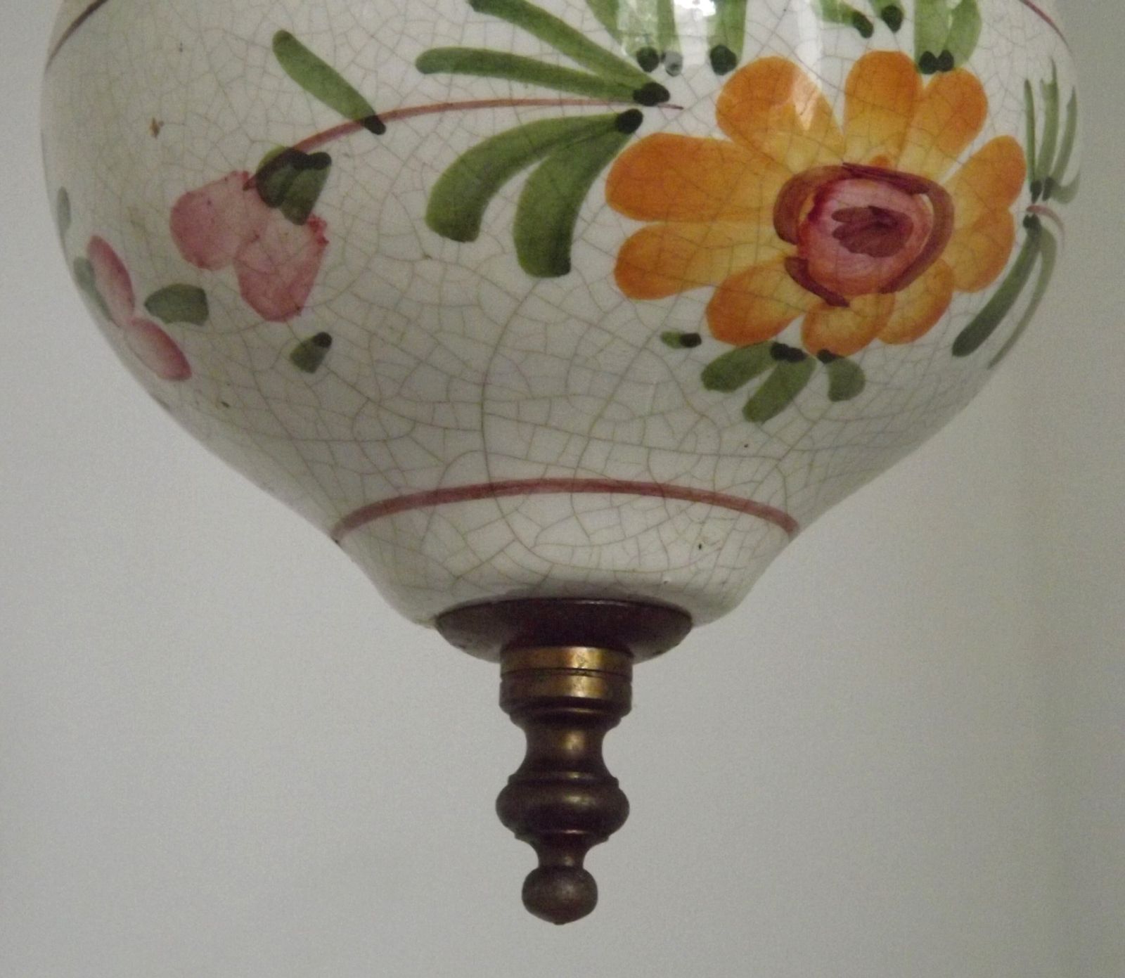photo vintage French Mid Century Country Lantern Light   Floral Finial Opaque Glass Shade