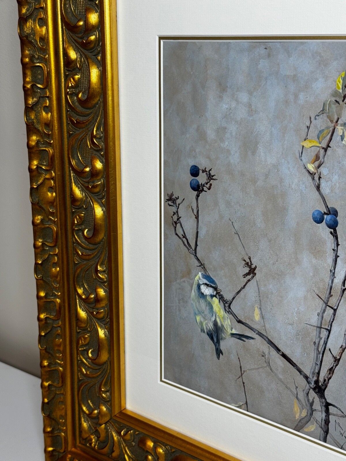 Victorian C1900 Antique Painting Apple Blossom Blue Tit Bird By Arthur Wardle photo buy
