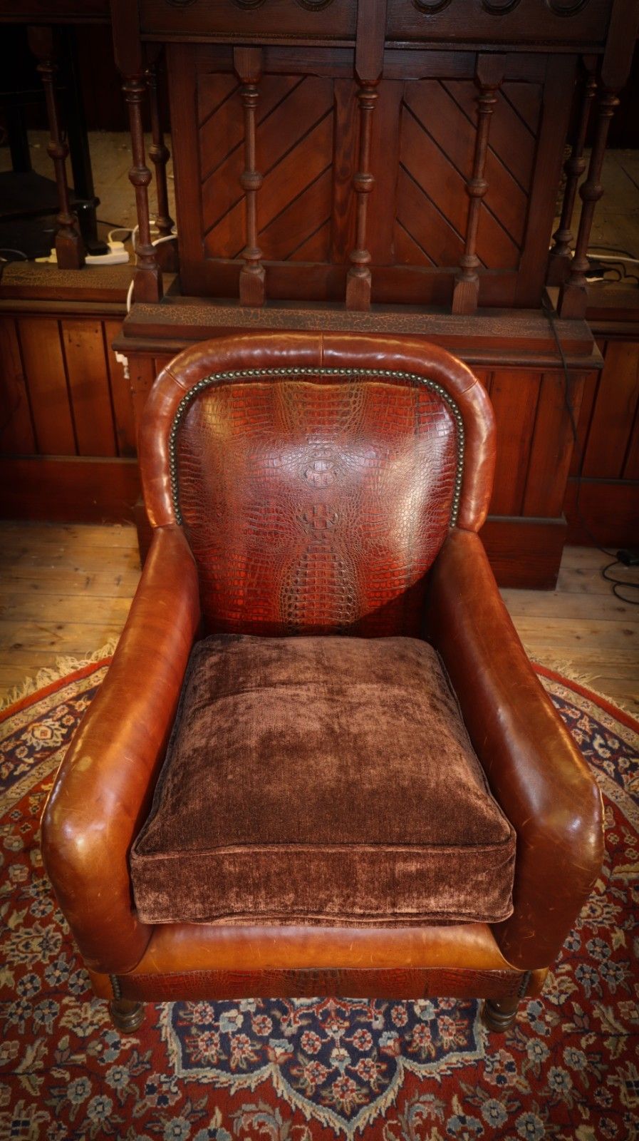 Stunning Tetrad Crocodile Back Leather Armchair Cigar Club Whisky Tan Brown 🚚 photo buy