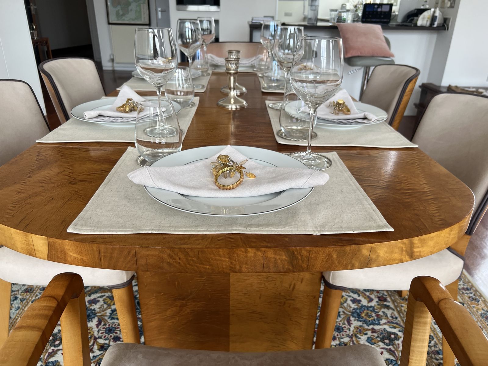 4 6 Seat Dining Table And Chairs   Art Deco, English, Satinwood photo Furniture