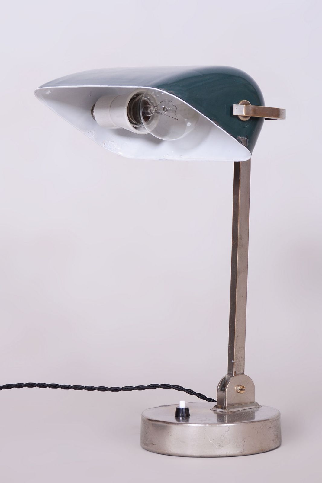 Restored Bauhaus Table Lamp, Nickel, Steel, Glass, Rewired, Czech, 1930s