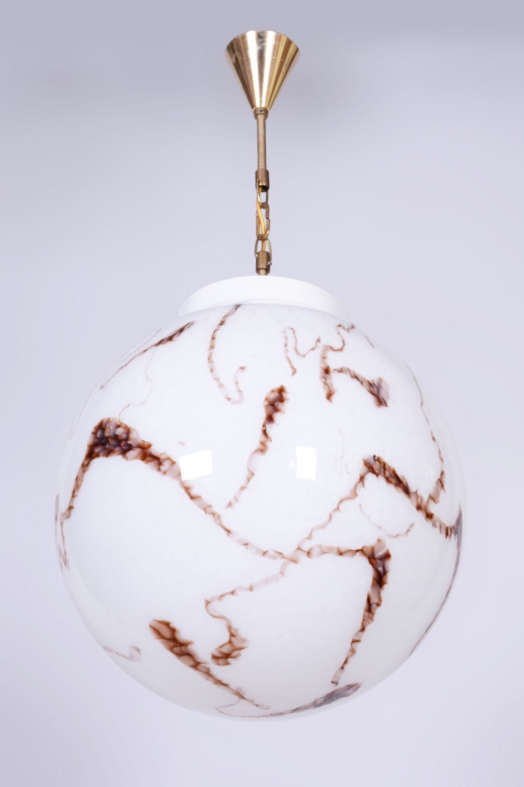 Restored Mid Century Chandelier, Brass, Marbled Glass, Rewired, Czech, 1960s photo vintage