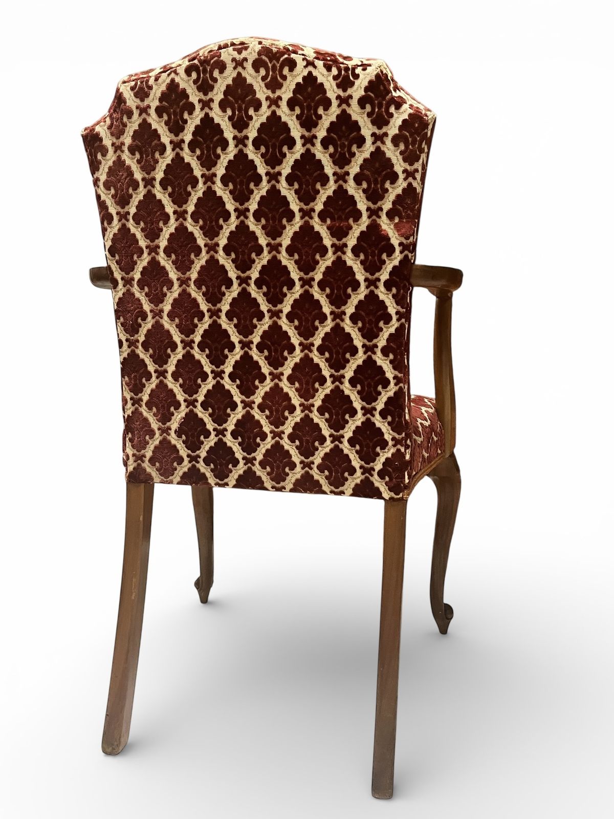 Antique Upholstered Armchair 93cm High 57cm Wide Red Pattern Fabric Wooden Frame photo vintage