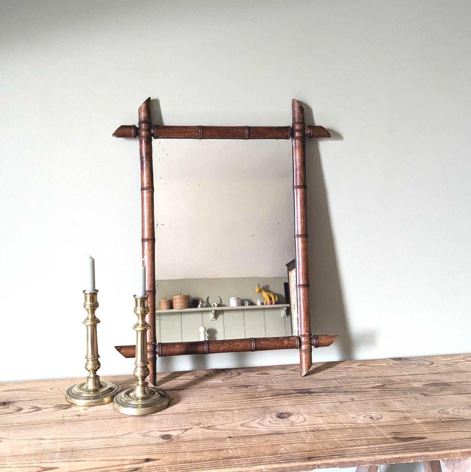 Antique French Faux Bamboo Mirror C1900. photo 178.0