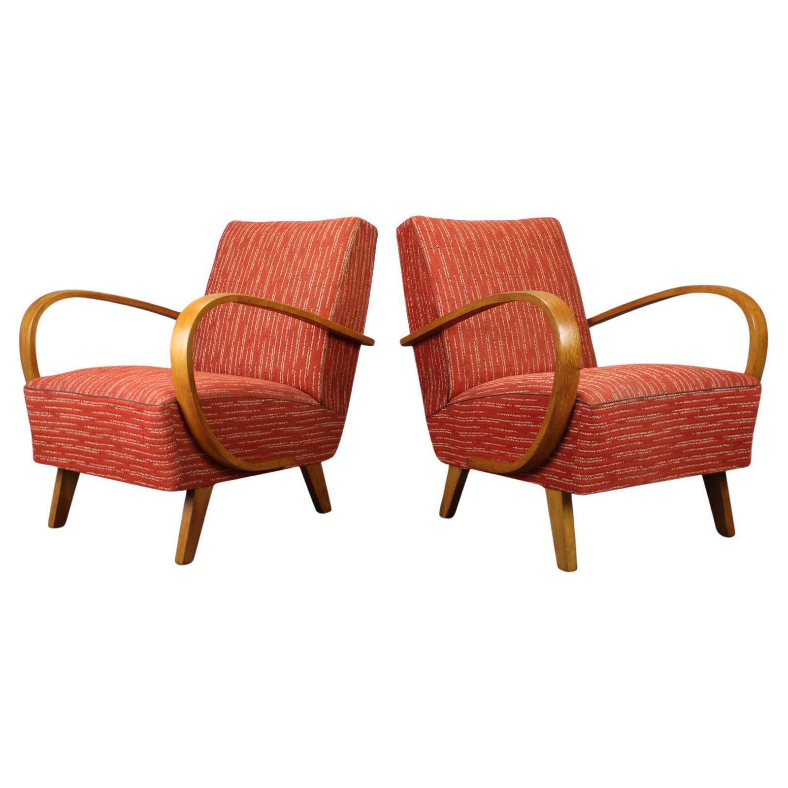 Pair Of Mid Century Halabala Lounge Chairs, Bentwood Armchairs, Czechoslovakia 1