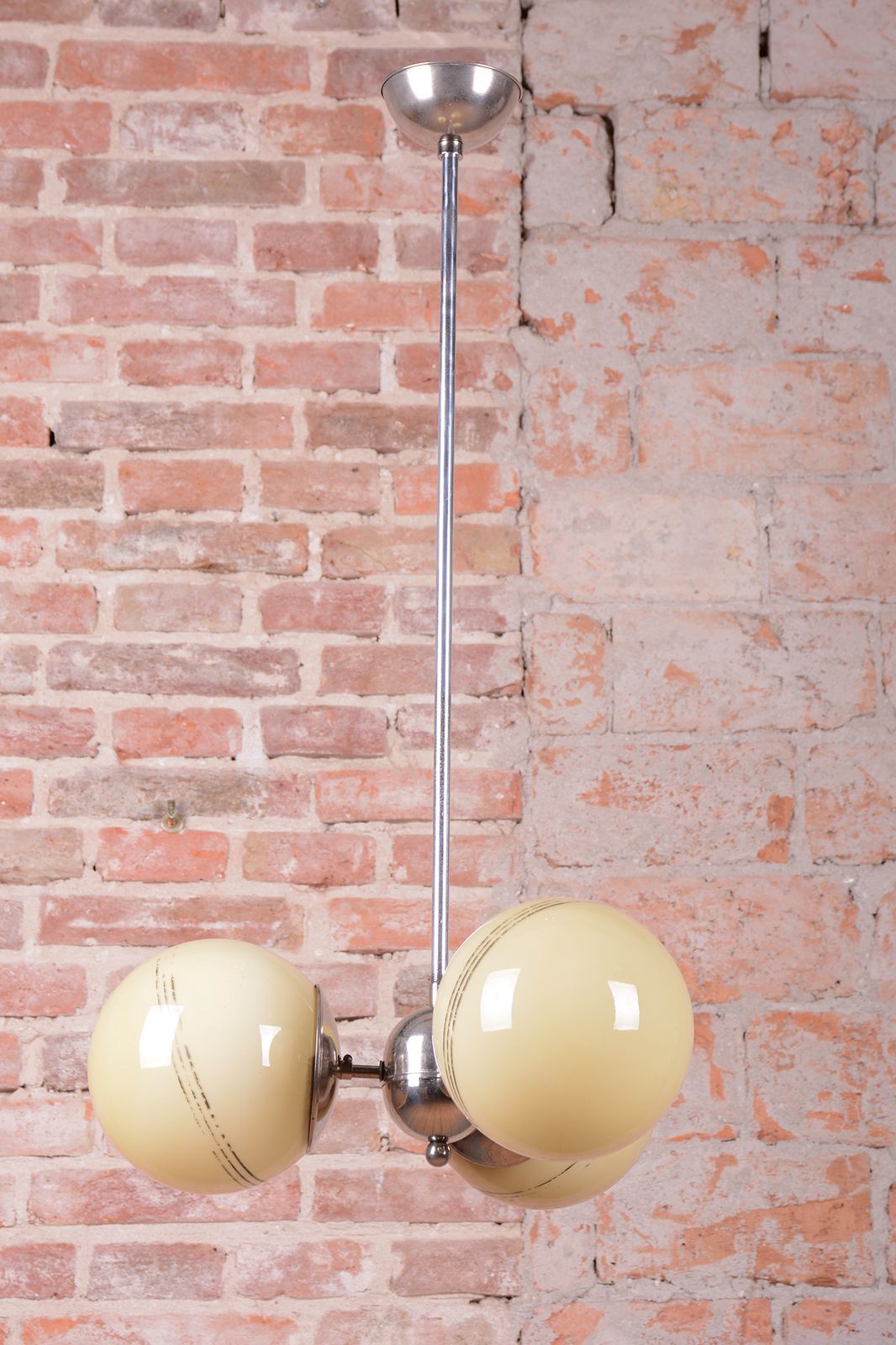 Restored Art Deco Chandelier, Chrome Plated Steel, Marble Glass, Czech, 1930s photo furniture