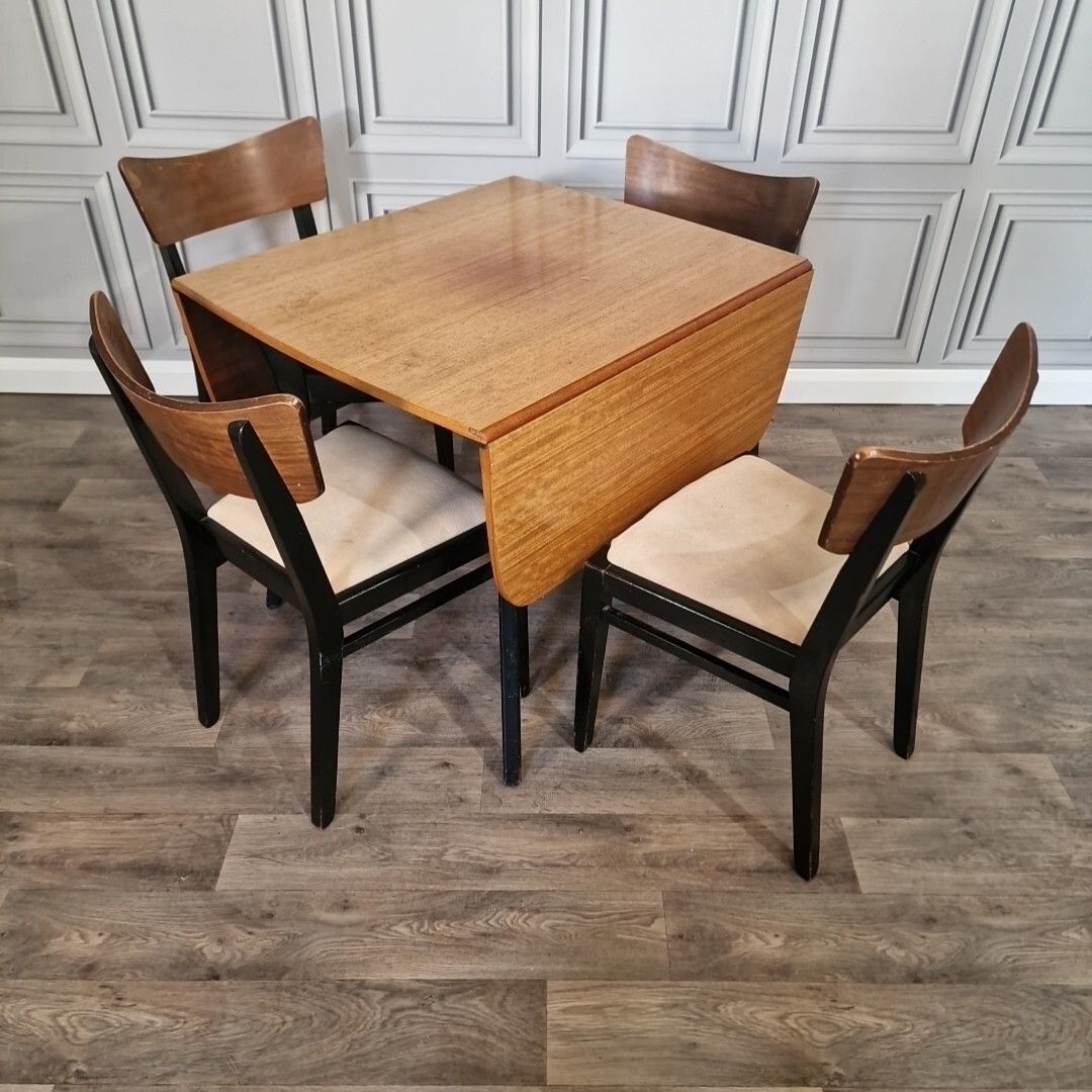 Vintage Table & Chairs G Plan Tola & Black Drop Leaf Dining Retro Mid Century photo furniture