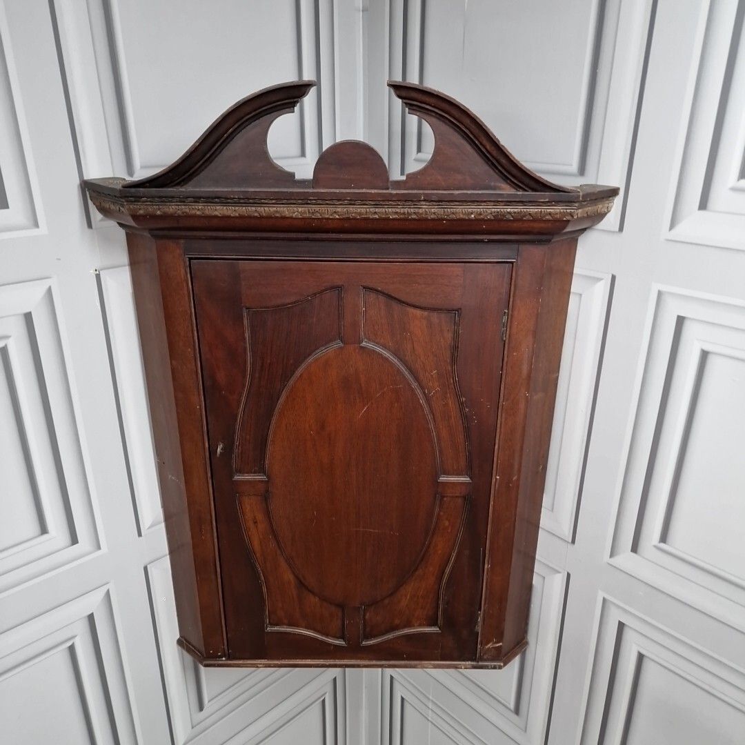 Antique Georgian Corner Cabinet Wall Hanging Cupboard Shelves Shelf Unit Wooden photo furniture