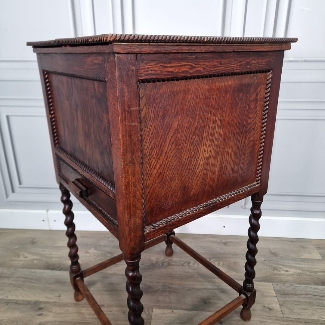 photo vintage Antique Pot Table Cupboard Wooden Barley Twist Cabinet Cutlery Sewing Bedside