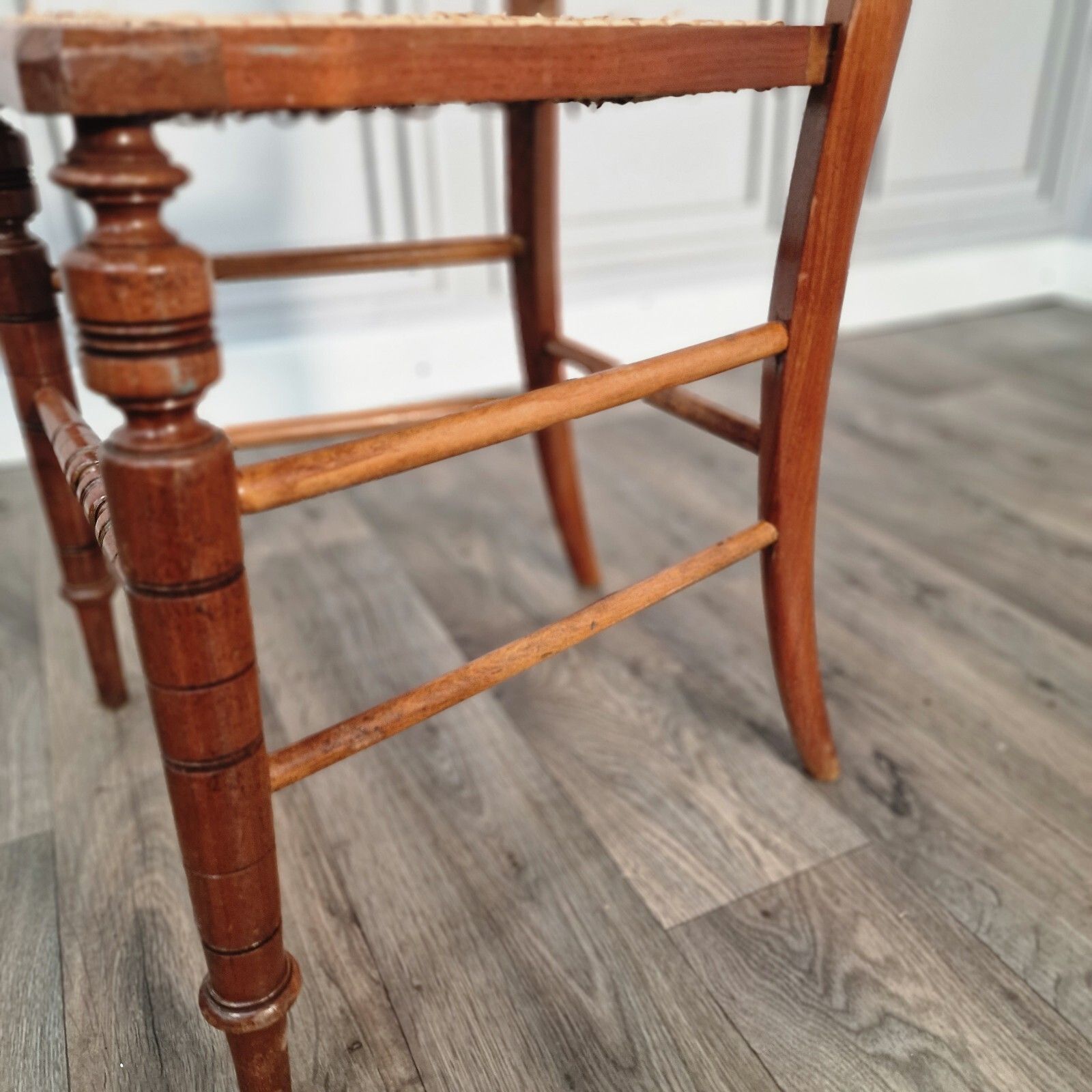 Furniture Antique Bedroom Chair Fluted & Turned Decorative Cane Occasional Window Vintage photo