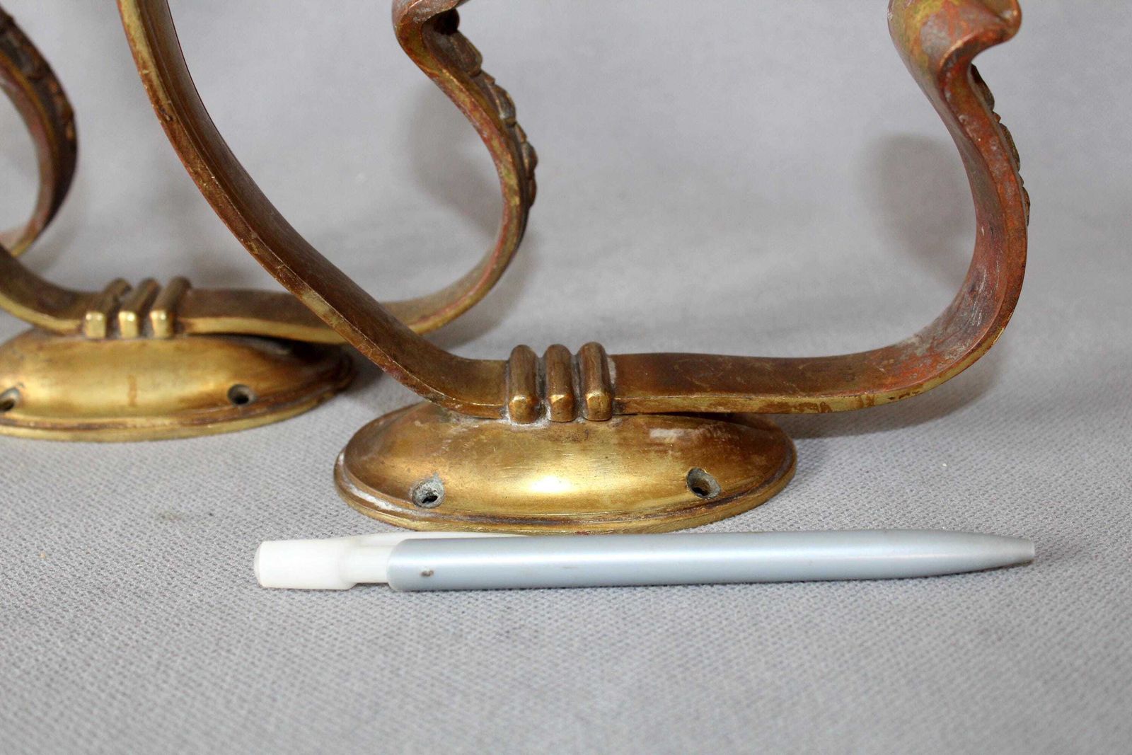 Set Of Three Large French Antique Bronze Hook, Coat Hook, Cast Bronze, Entrance, Gilt Chateau, Empire Regency Floral Decor photo vinterior