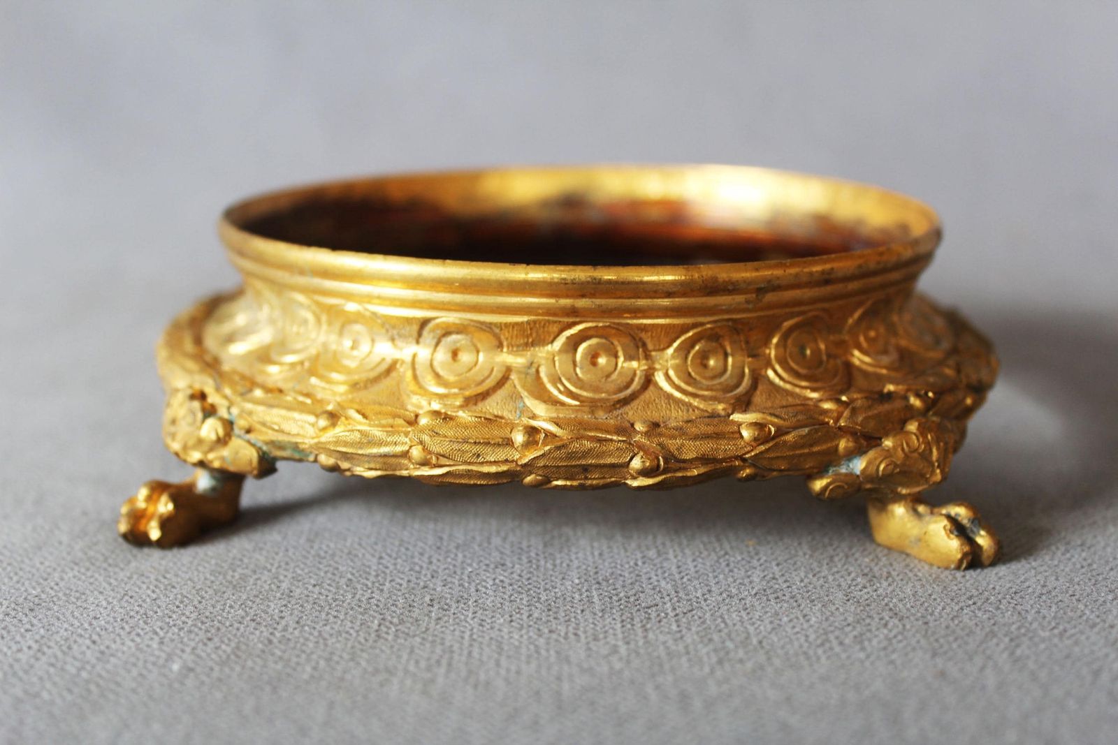 Antique Gilted Bronze Circular French Stand, Trivet, Large Coaster, Plant Stand, Ornate, Paw Feet, 19th Century, Louis XVI Style, photo furniture