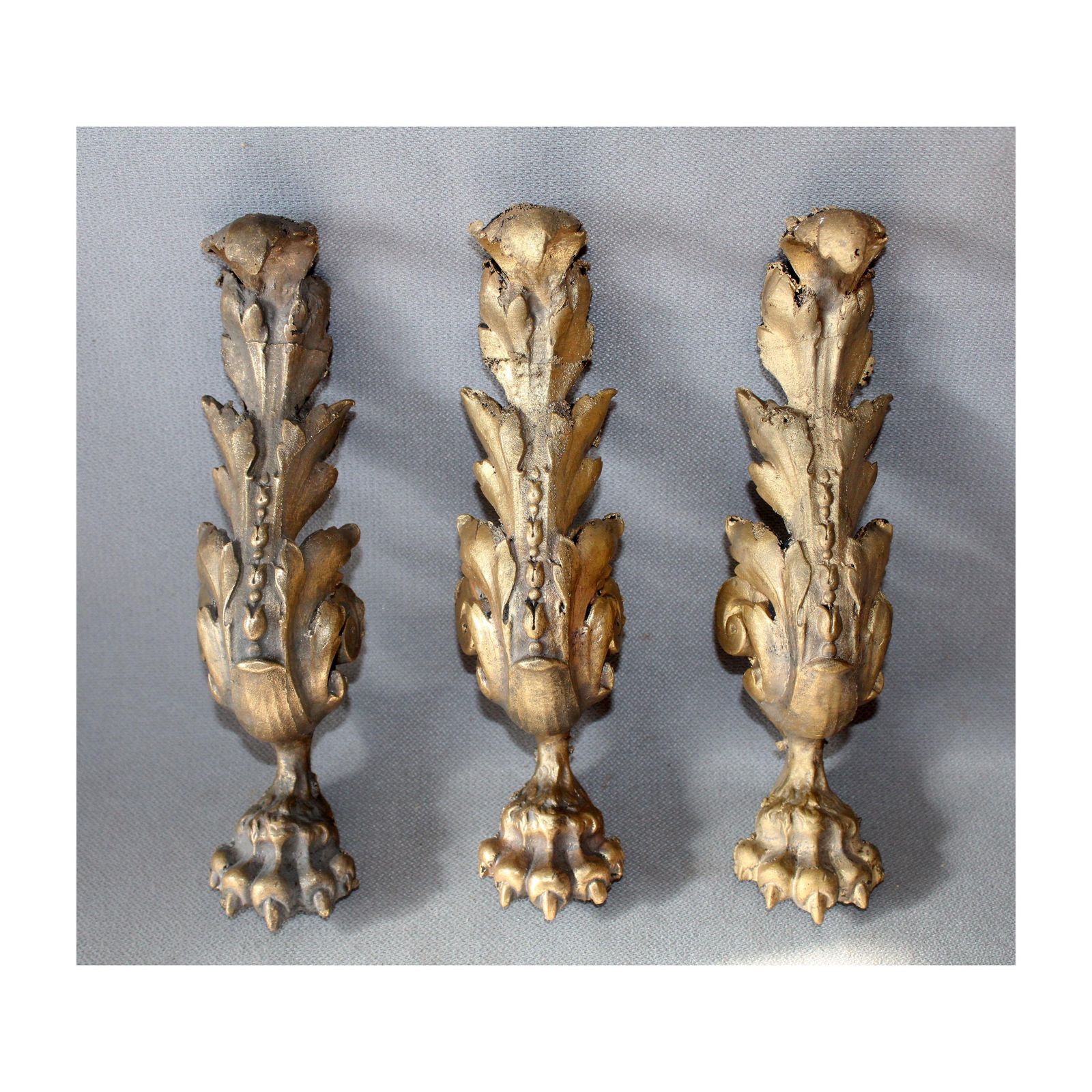Set Of 3 Large Antique Bronze Lion Paw Furniture Legs, Tripod Table, Cabinet, Regency Empire French, Replacement Parts, Salvaged Restoration photo furniture