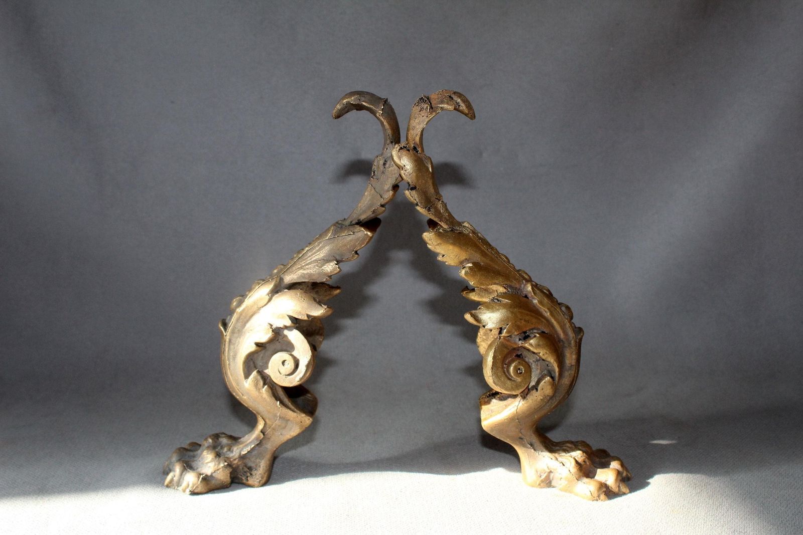 Set Of 3 Large Antique Bronze Lion Paw Furniture Legs, Tripod Table, Cabinet, Regency Empire French, Replacement Parts, Salvaged Restoration photo for sale