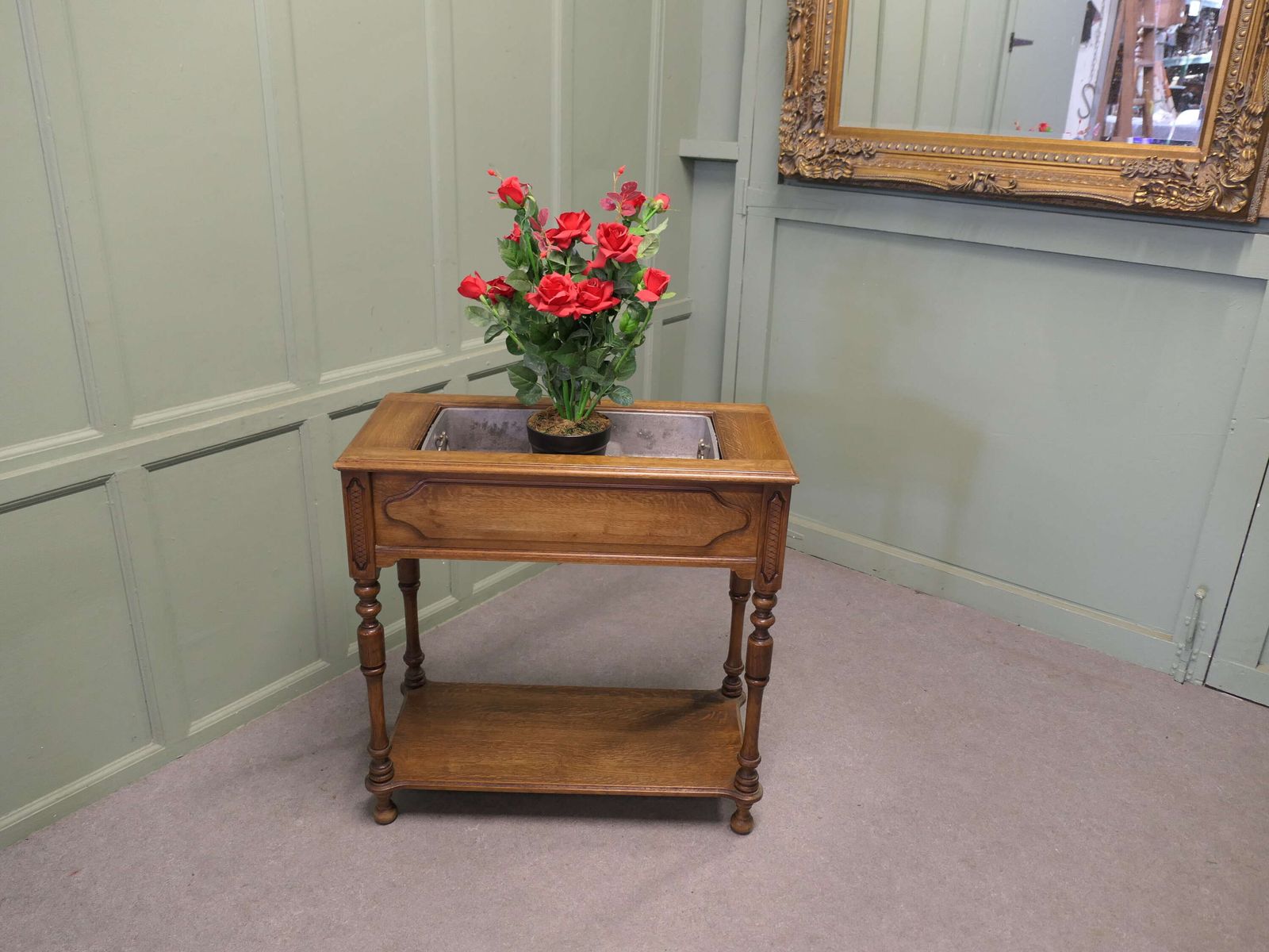 French Arts And Crafts Golden Oak, Lined Jardinière The Planter Is Made In Oak photo for sale