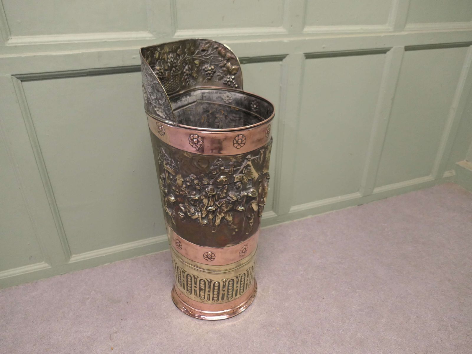 Very Large French Arts And Crafts Embossed Brass Stick Stand This Is An Impressive Piece photo for sale