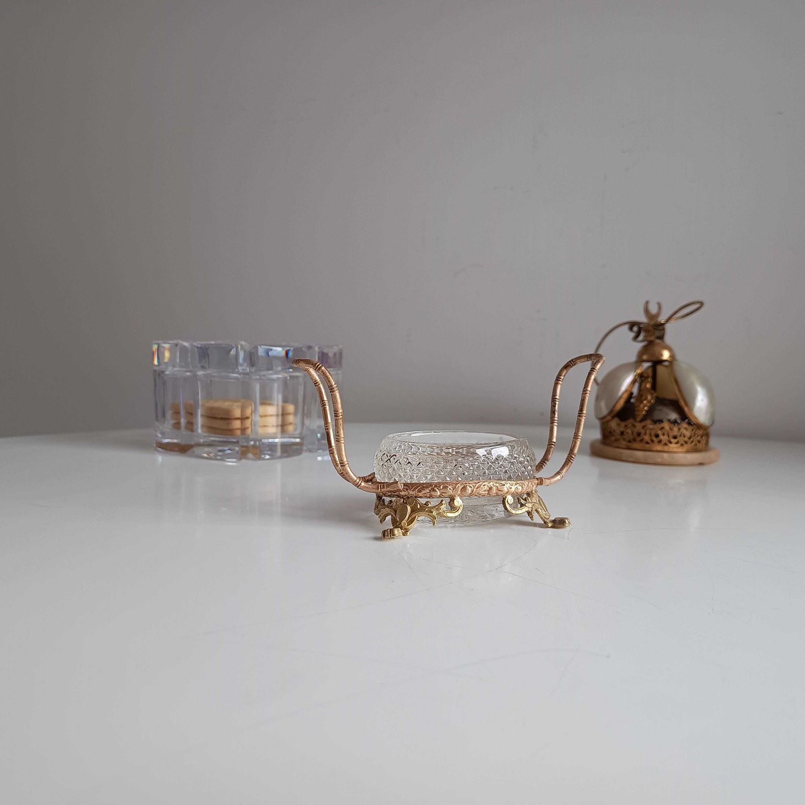 photo buy Vintage Small French Serving Dish: Ormolu Empire Feet, Faux Bamboo, Seiler Sevres Style 1900