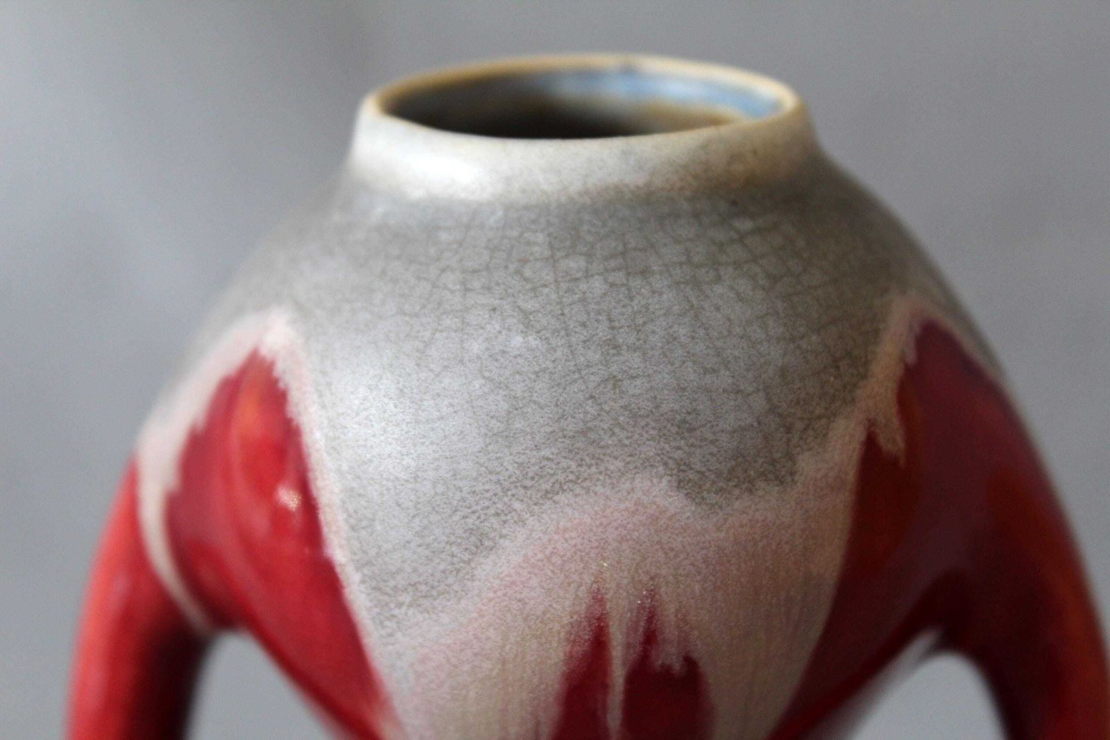 photo furniture Art Deco 1920s Ceramic Vase, Faiencerie De Thulin Belgium, Drip Glaze, Studio Art, Dark Red Bordeau, Bud Vase, Twin Handle