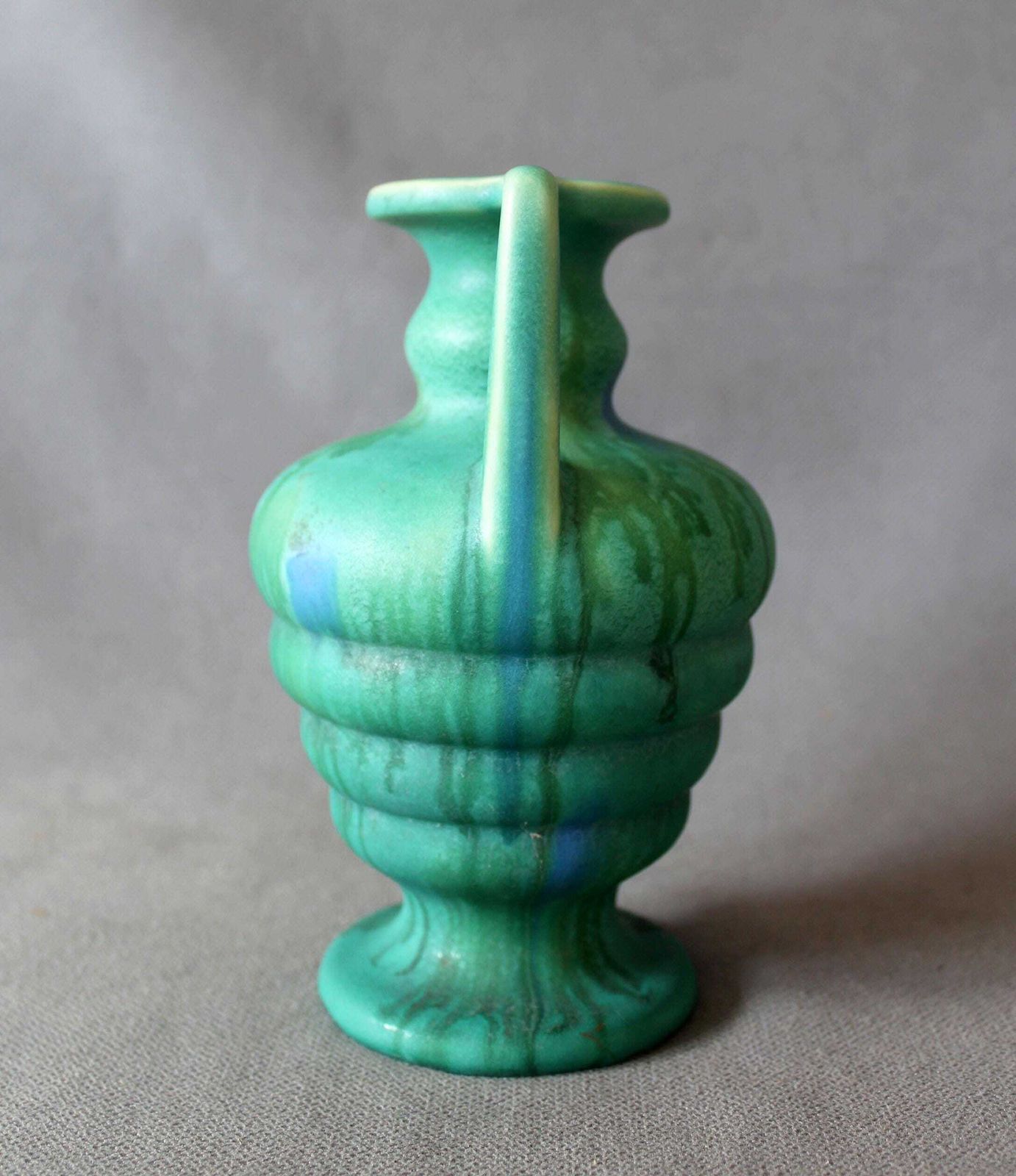 photo buy Art Deco Ceramic Vase, Faiencerie De Thulin Belgium, Drip Glaze, Studio Art, Turquoise, Bud Vase, Greek Urn Shape
