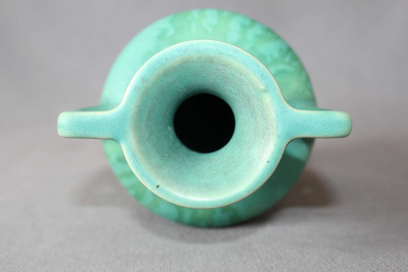 photo vintage Art Deco Ceramic Vase, Faiencerie De Thulin Belgium, Drip Glaze, Studio Art, Turquoise, Bud Vase, Greek Urn Shape