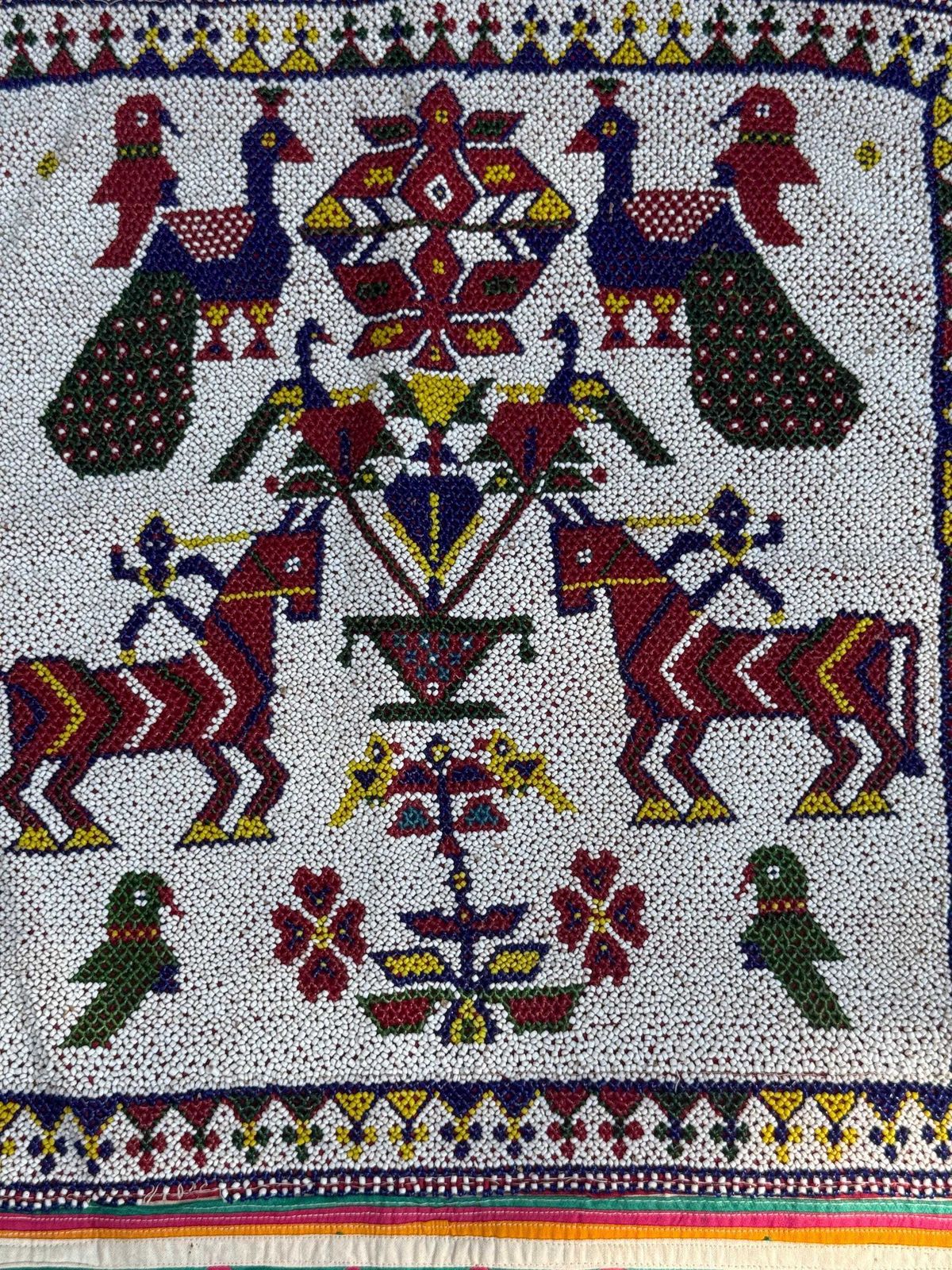 Vintage Indian Pearl Tapestry, Hand Embroidered Tribal Wall Decor (30x30 Inch) photo Art