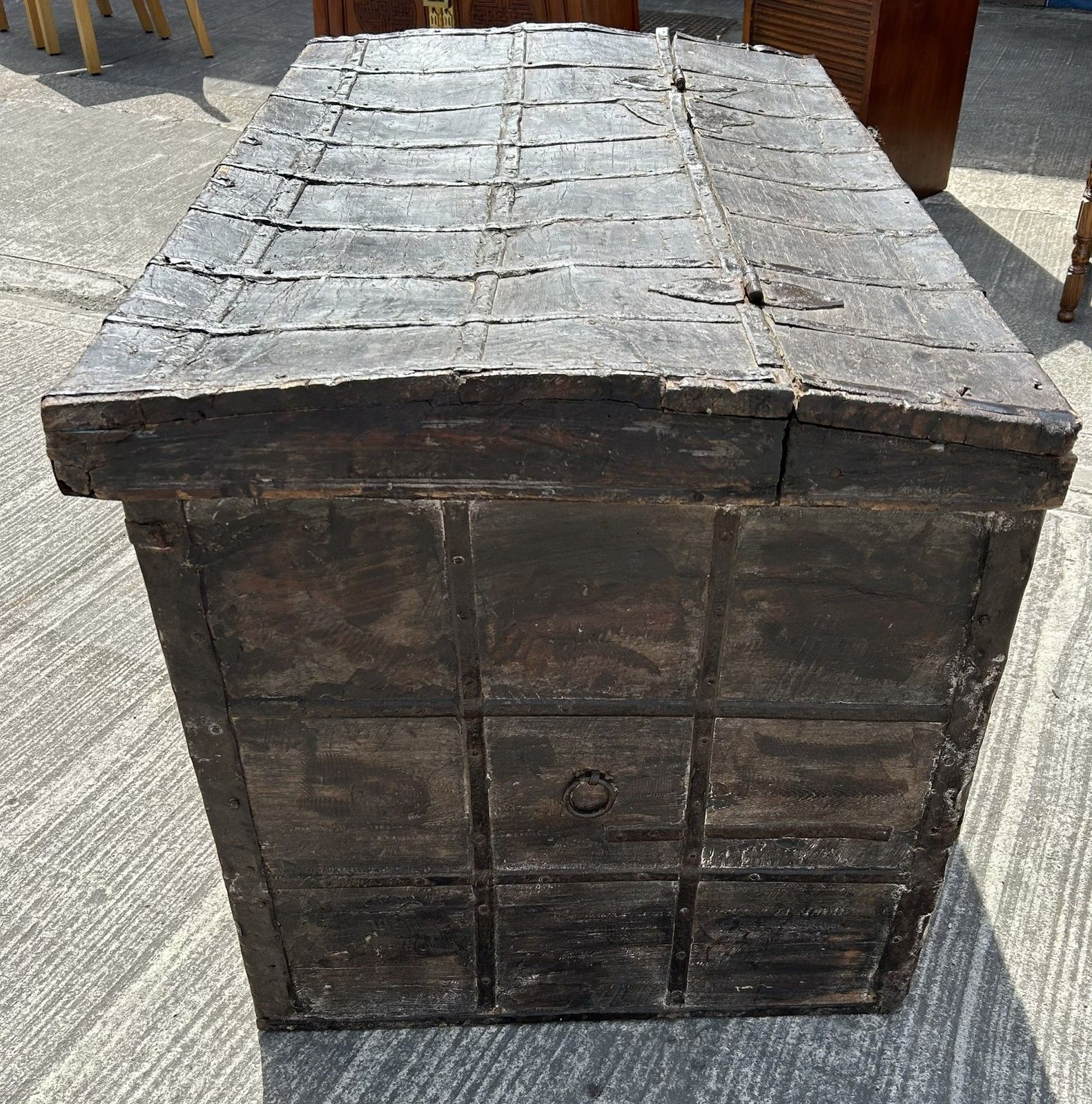 Antique 17th/18th Century Continental Metal Banded Large Chest Or Storage Trunk photo vintage