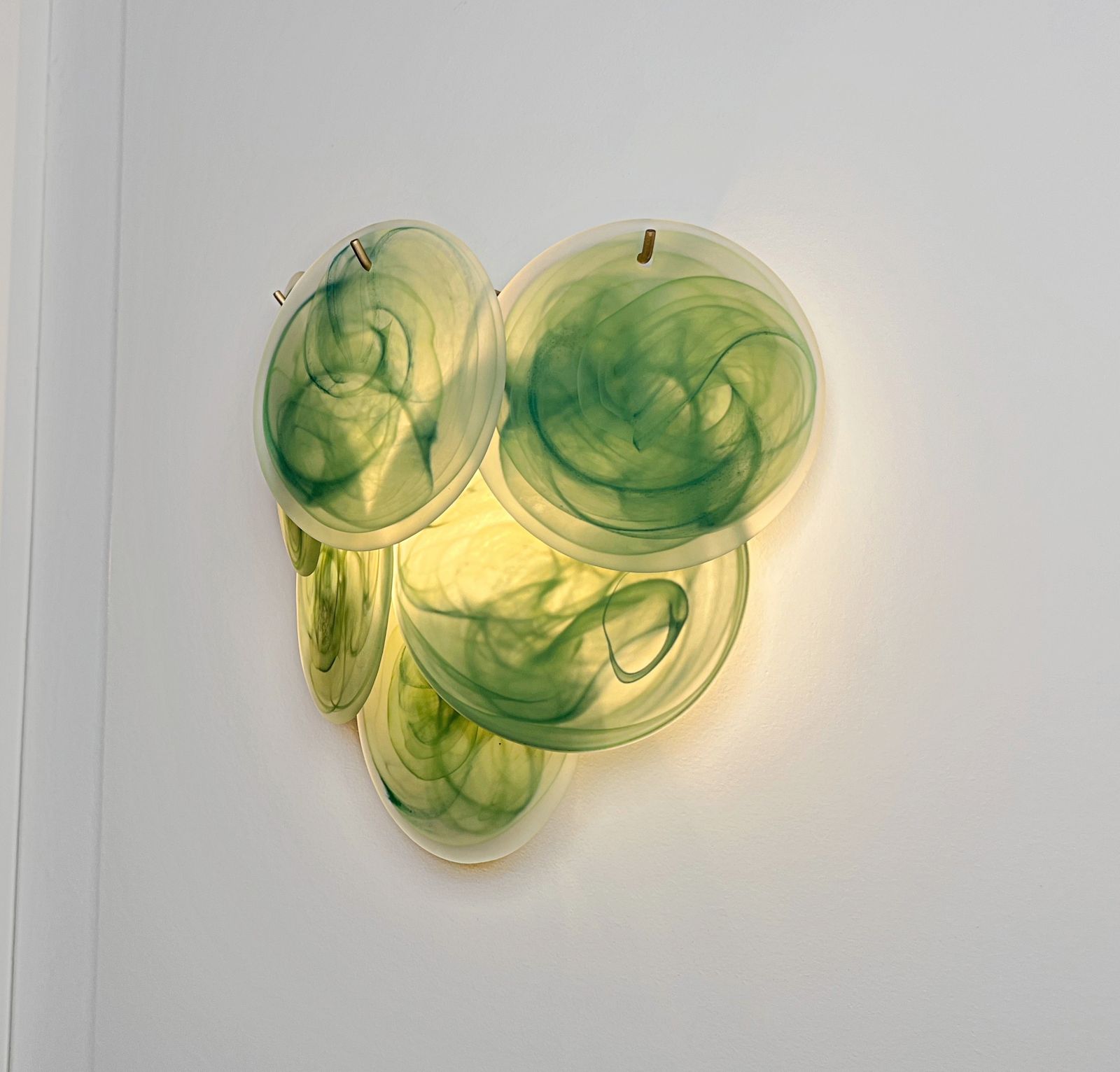 photo vinterior Pair Of Glass Wall Sconces   6 Acid Etched Alabaster Glass Discs