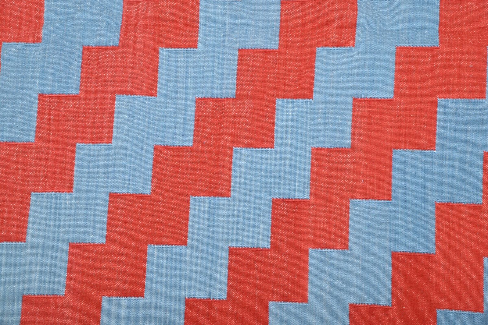 Handmade 6x9 Red And Blue Geometric Dhurrie Rug: Vintage Indian Flatweave photo for sale
