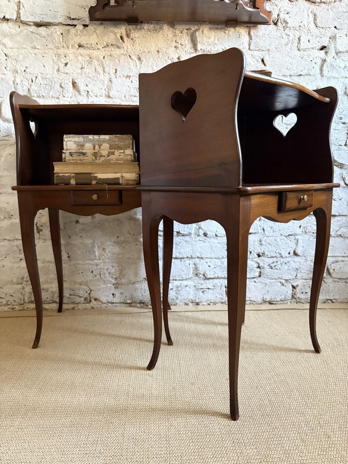 A Pair Of French Bedside Tables With Heart Cut Out Detail